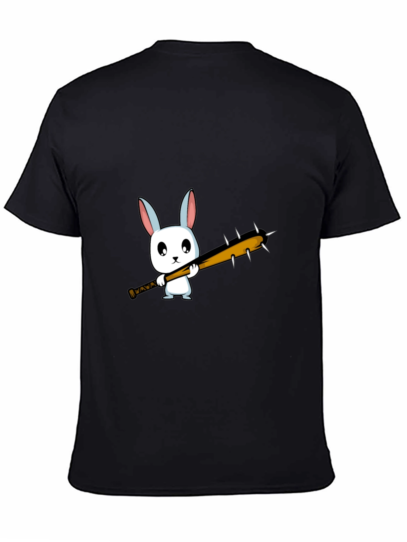 Cartoon Bunny with Spiked Bat Black T-Shirt