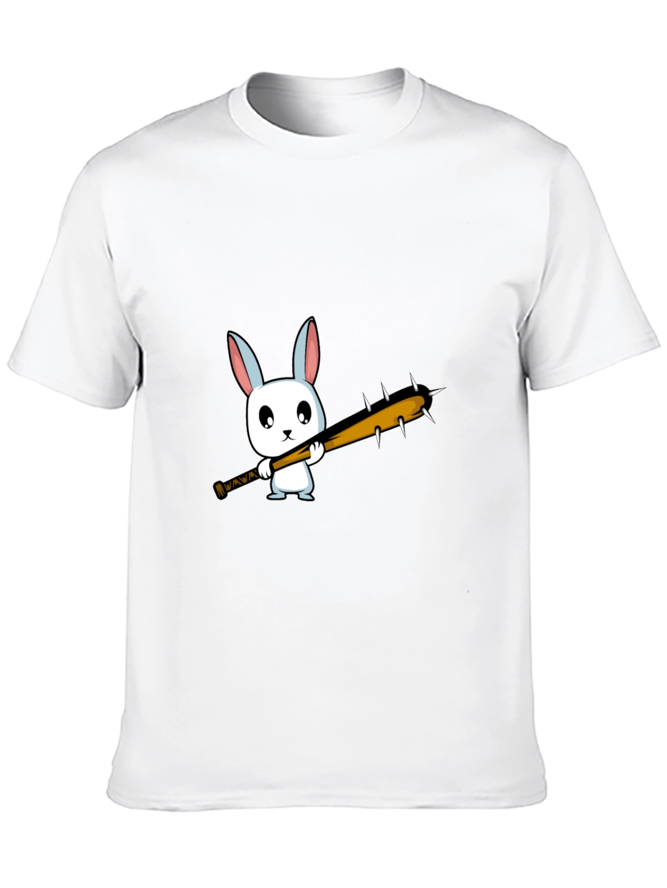Cartoon Bunny with Spiked Bat Black T-Shirt