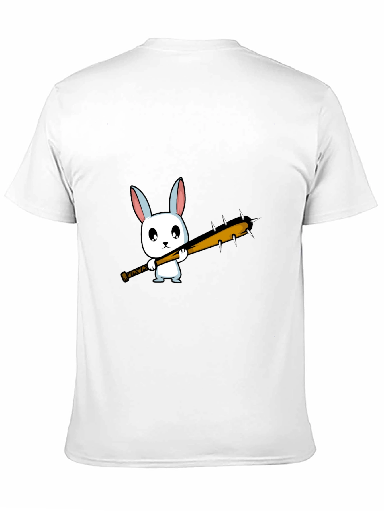 Cartoon Bunny with Spiked Bat Black T-Shirt