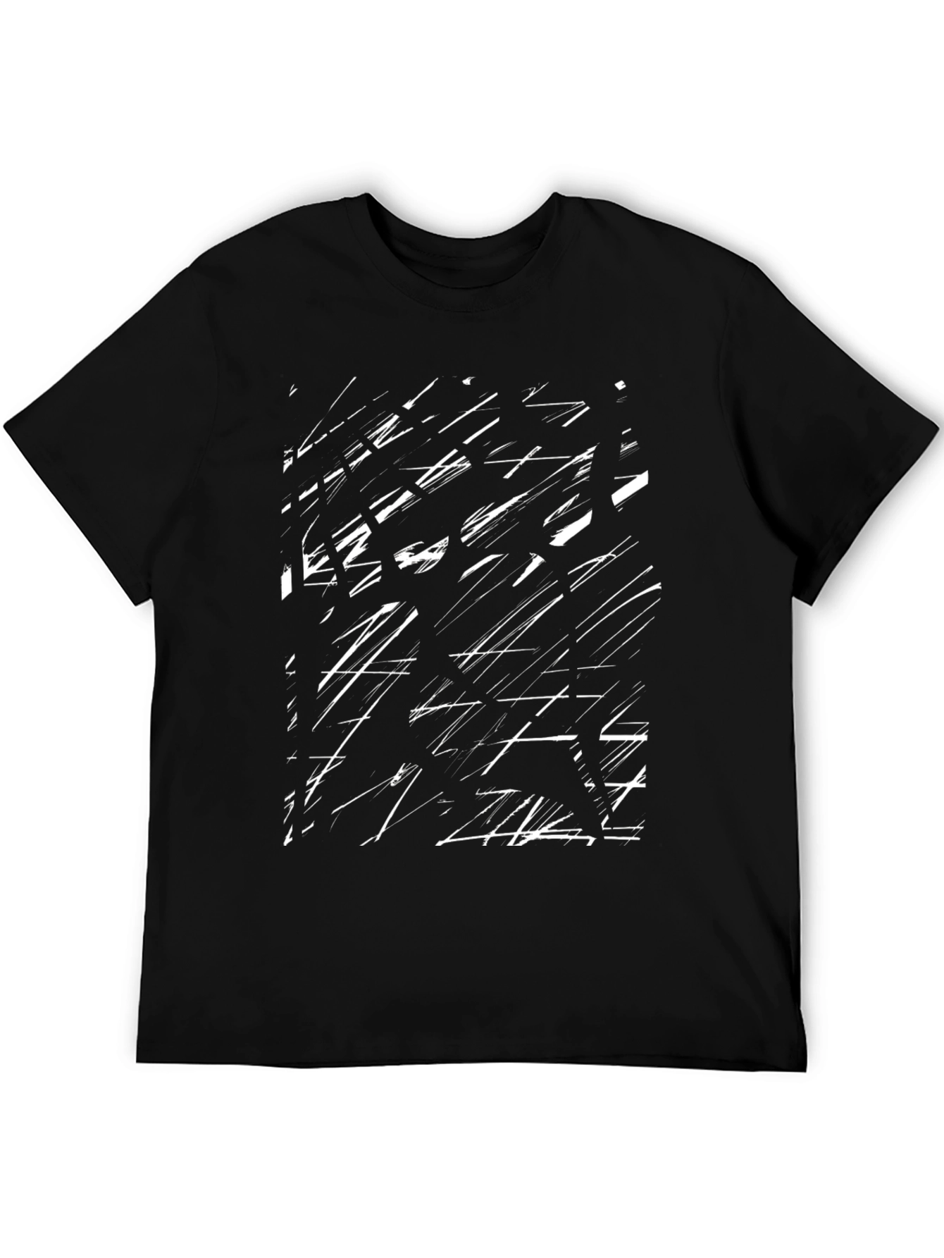 Abstract Scratch Print Black Cotton Tee