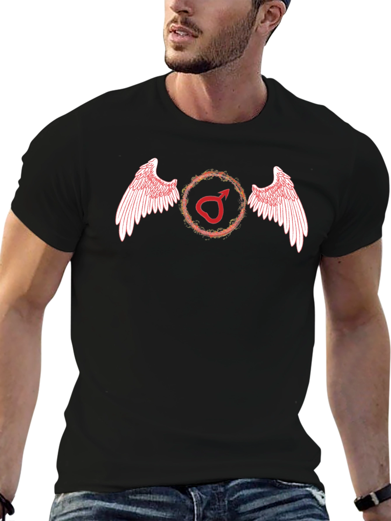 Winged Mars Symbol Mens Black T-Shirt