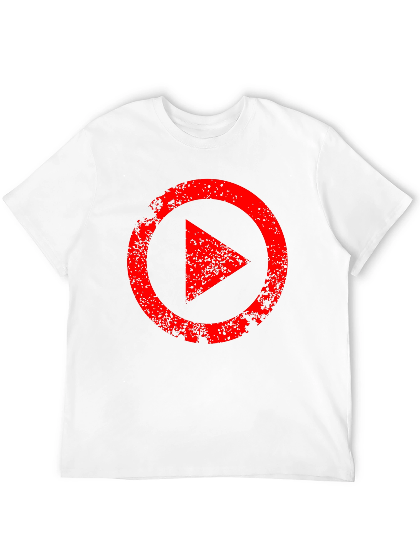 Mens Black T-Shirt with Distressed Red Play Button Graphic