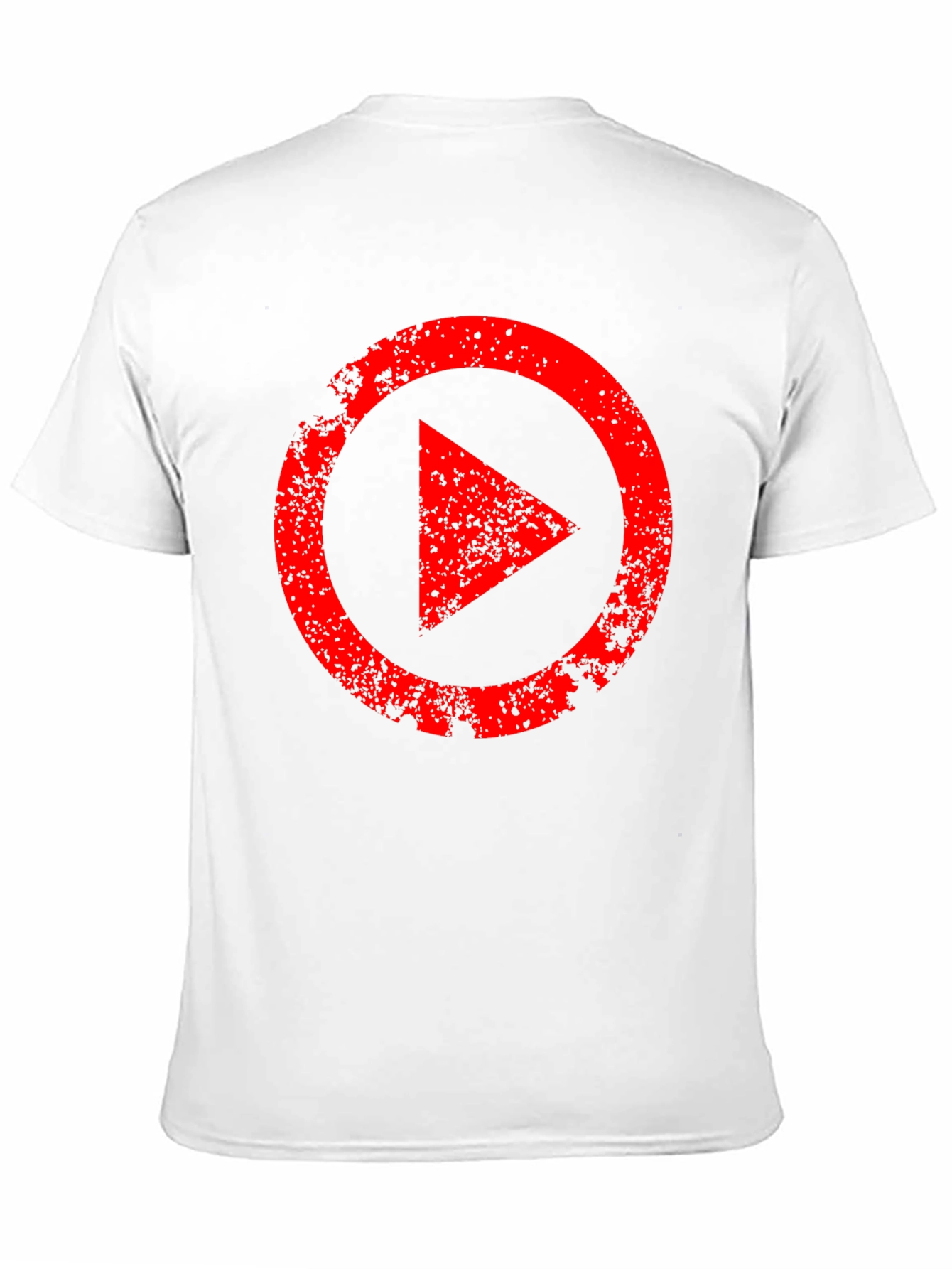 Mens Black T-Shirt with Distressed Red Play Button Graphic