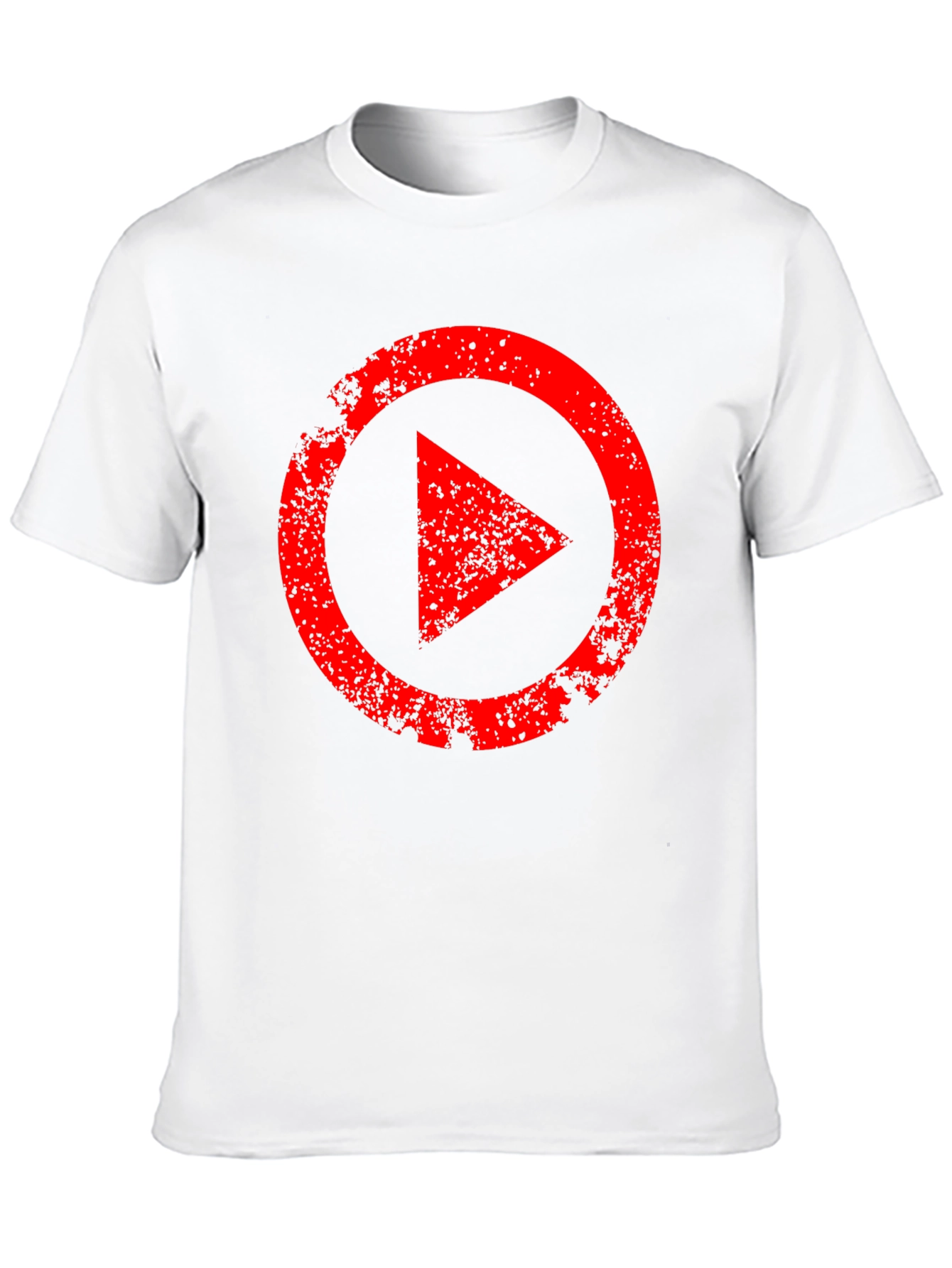 Mens Black T-Shirt with Distressed Red Play Button Graphic