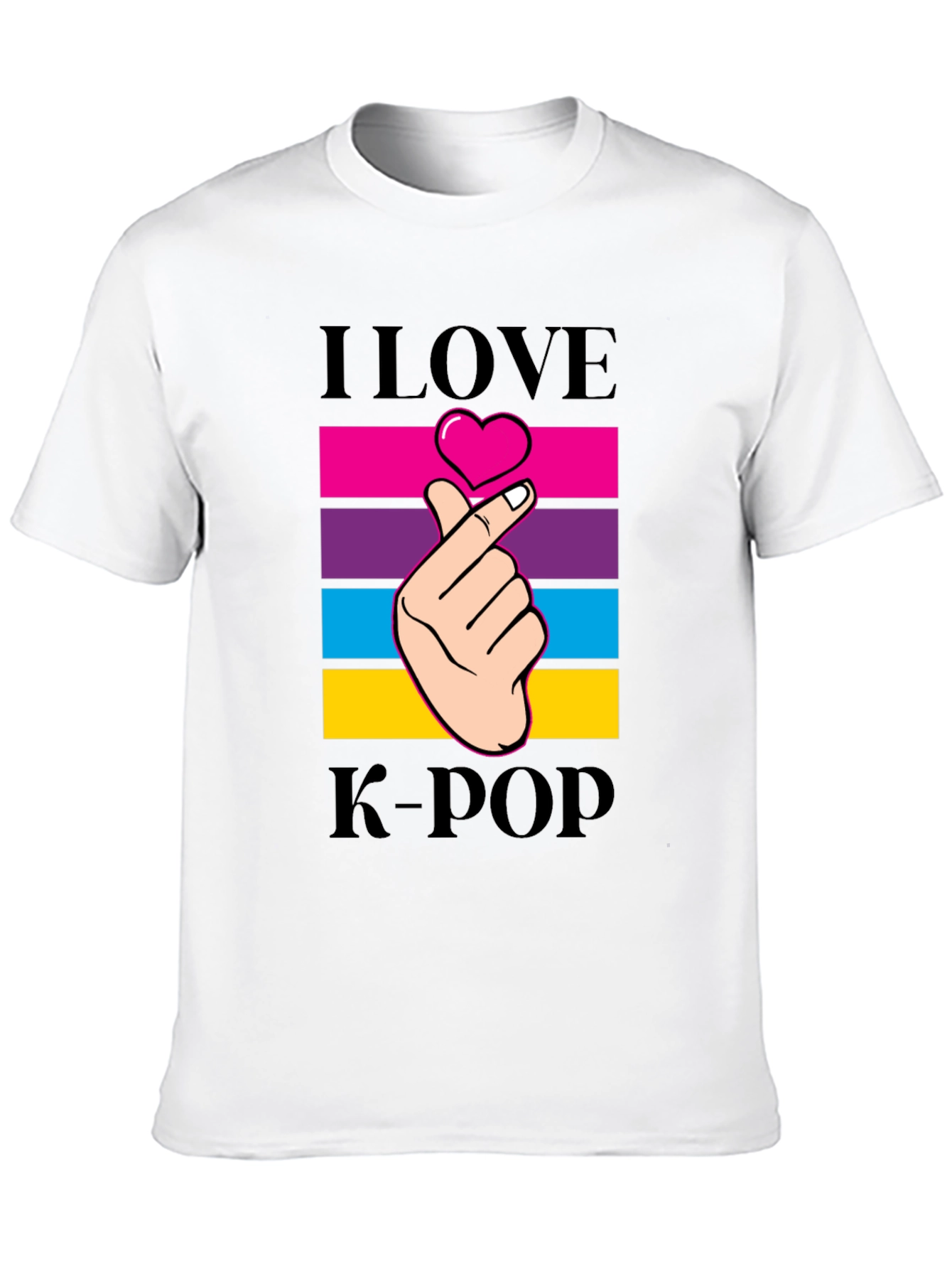 I Love K-Pop Heart Fingers Black T-Shirt