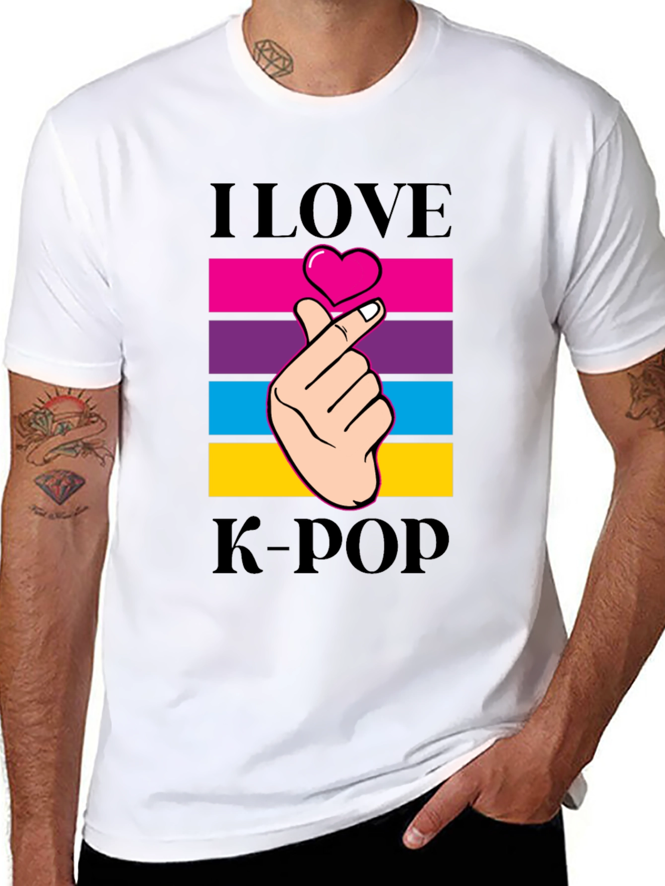 I Love K-Pop Heart Fingers Black T-Shirt