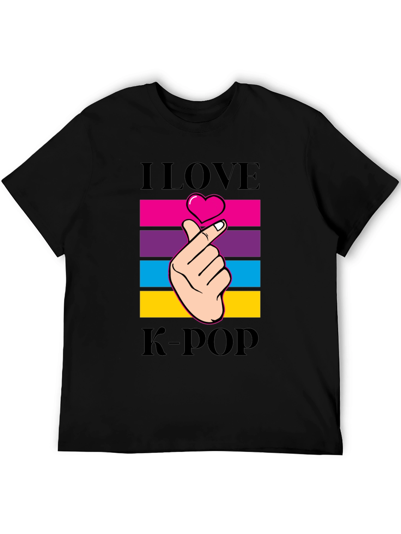 I Love K-Pop Heart Fingers Black T-Shirt