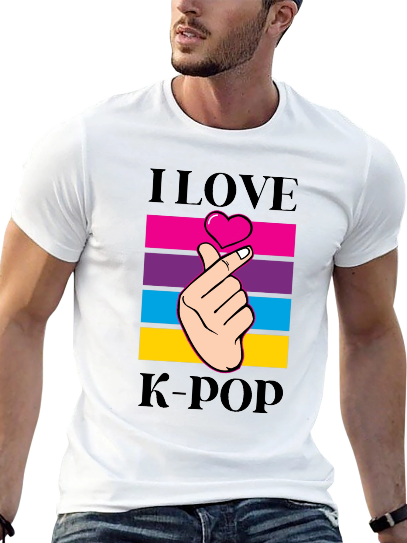 I Love K-Pop Heart Fingers Black T-Shirt