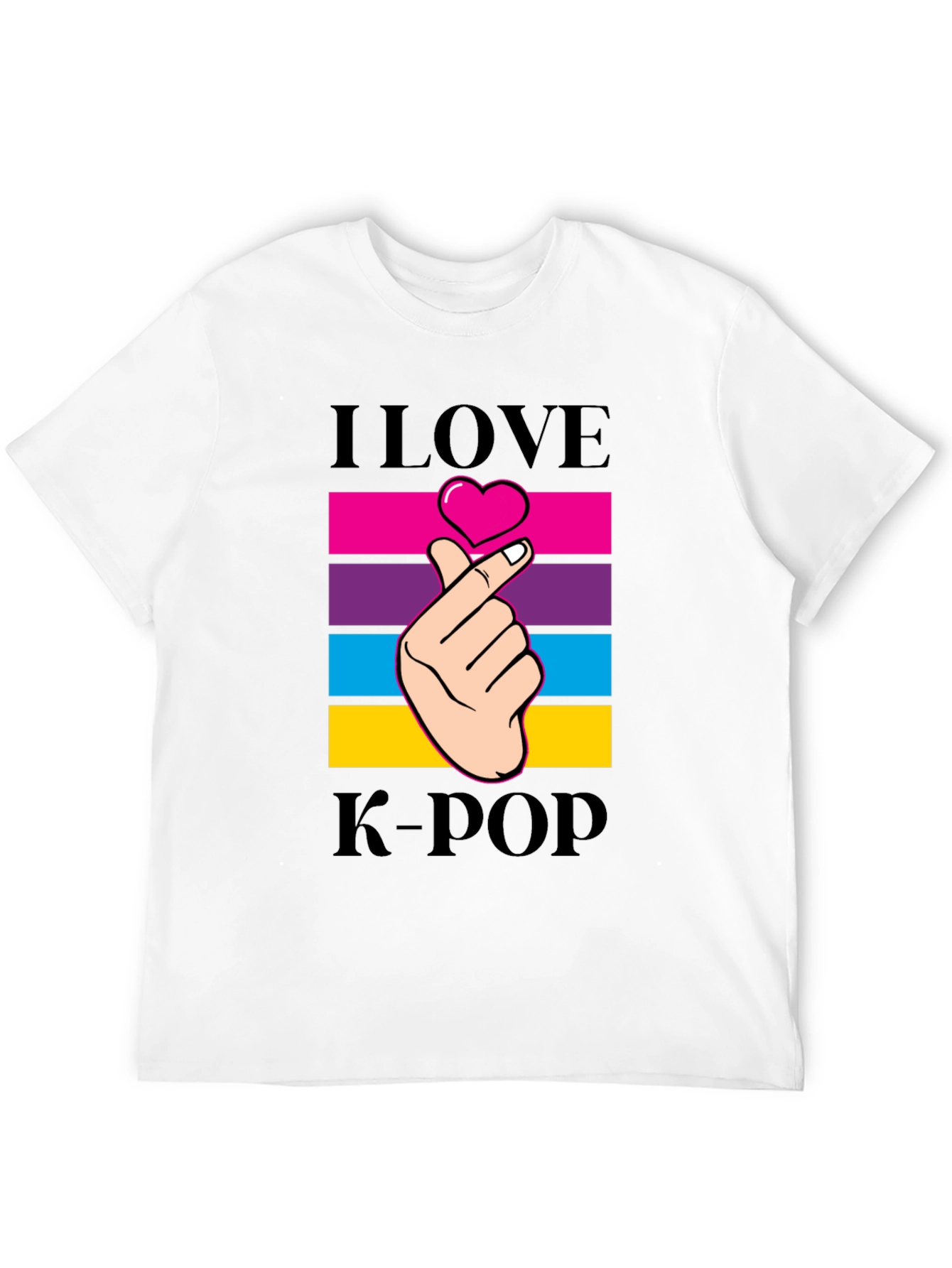I Love K-Pop Heart Fingers Black T-Shirt