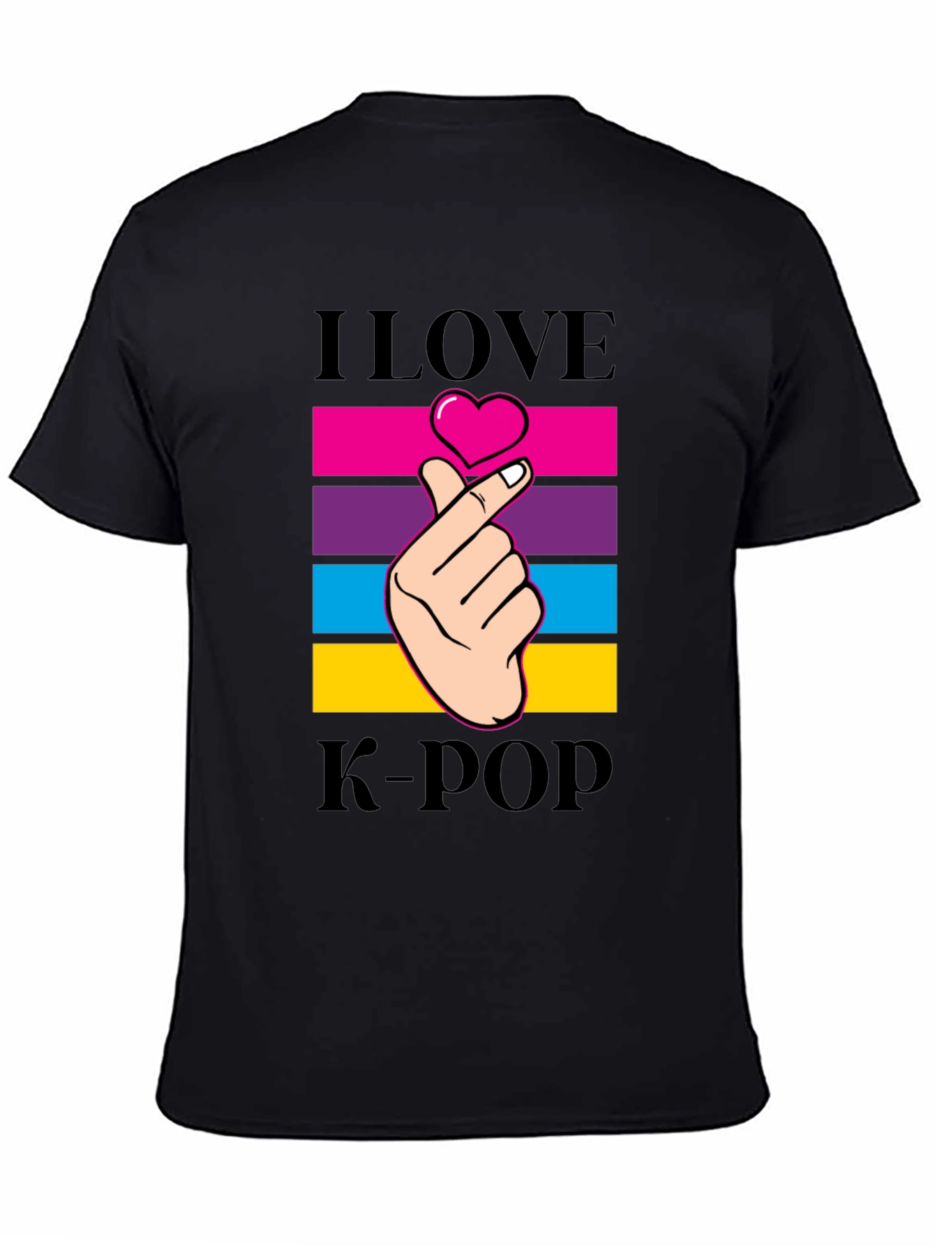 I Love K-Pop Heart Fingers Black T-Shirt