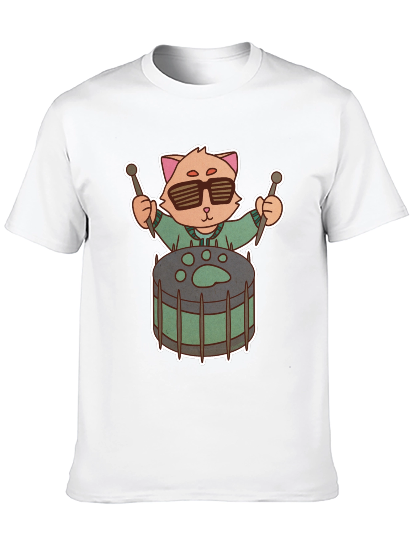 Cool Cat Drummer Graphic Tee - Unique Black T-Shirt