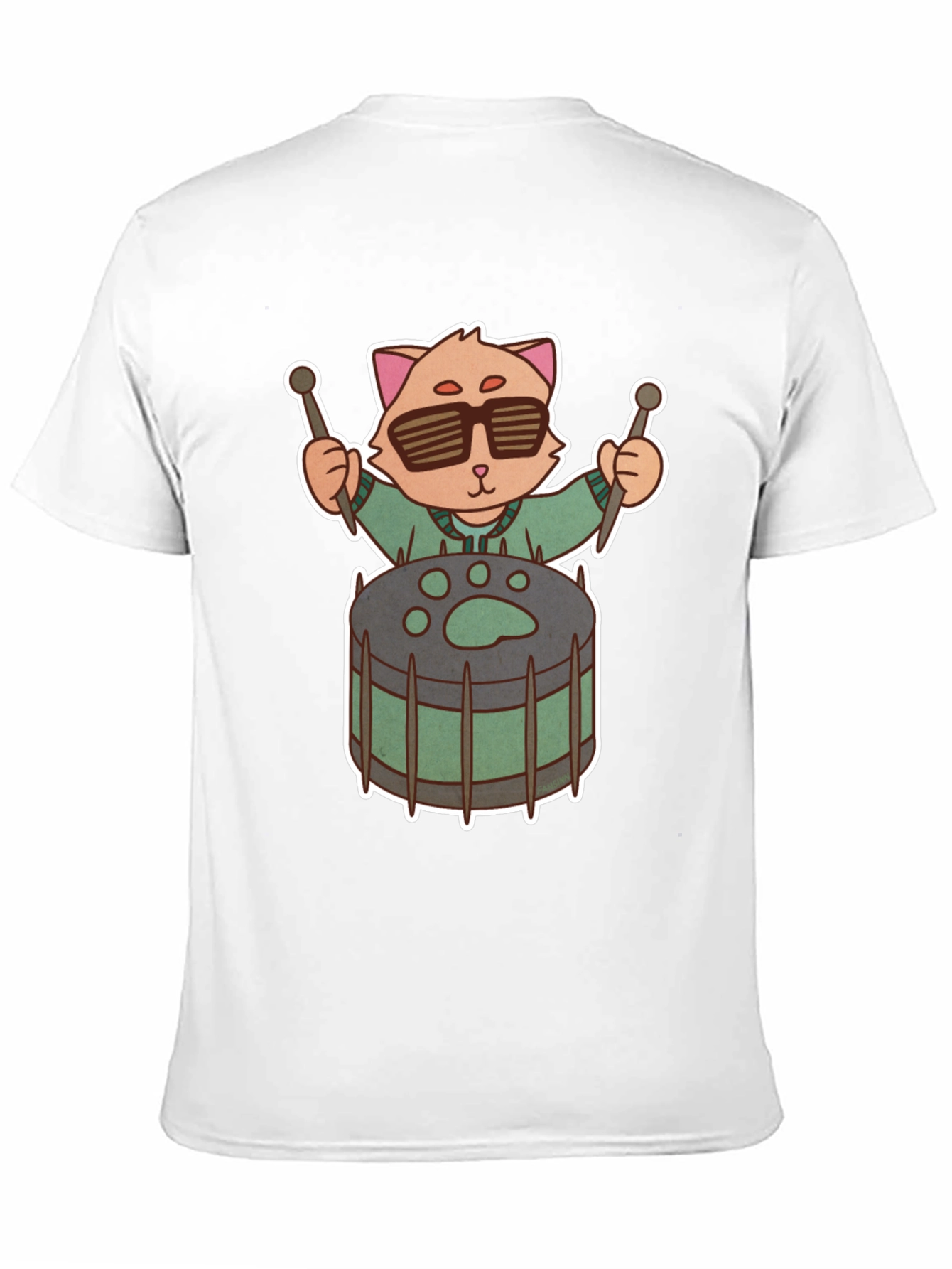 Cool Cat Drummer Graphic Tee - Unique Black T-Shirt