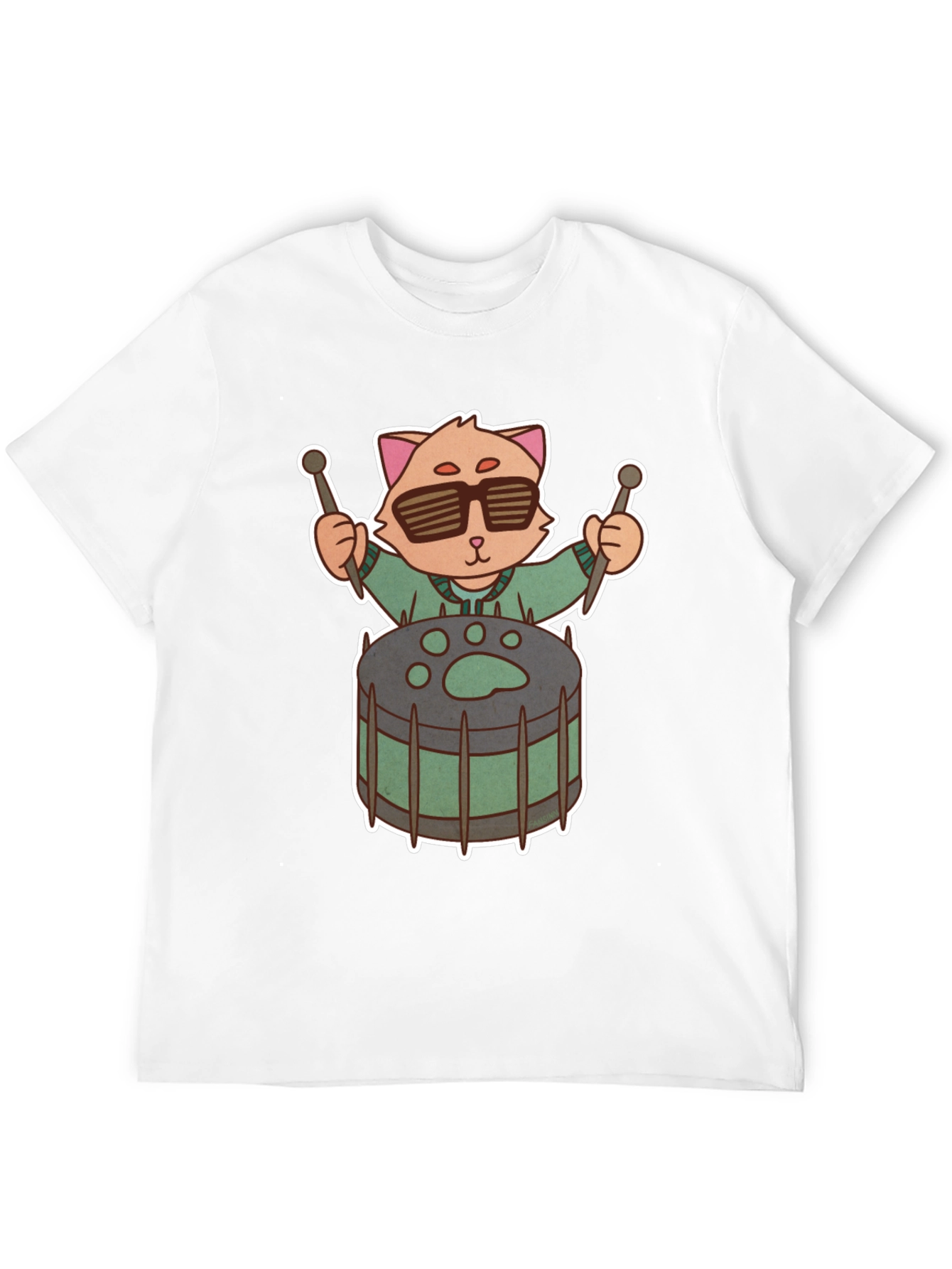 Cool Cat Drummer Graphic Tee - Unique Black T-Shirt