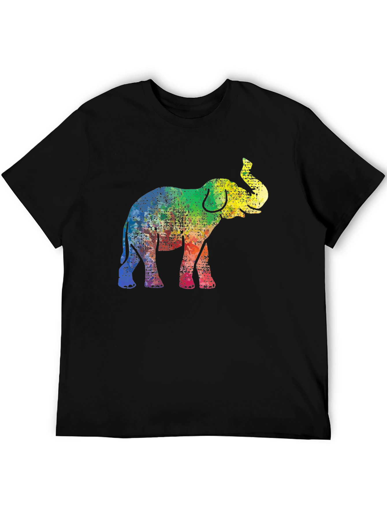 Rainbow Elephant Graphic Tee - Black Cotton T-Shirt