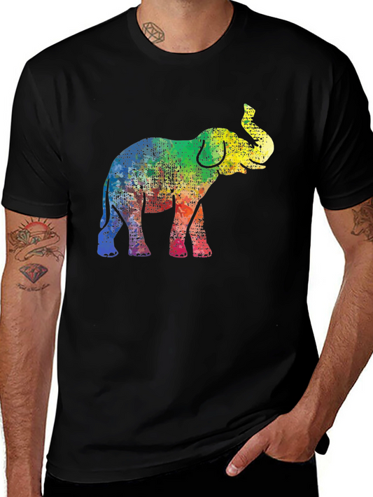 Rainbow Elephant Graphic Tee - Black Cotton T-Shirt