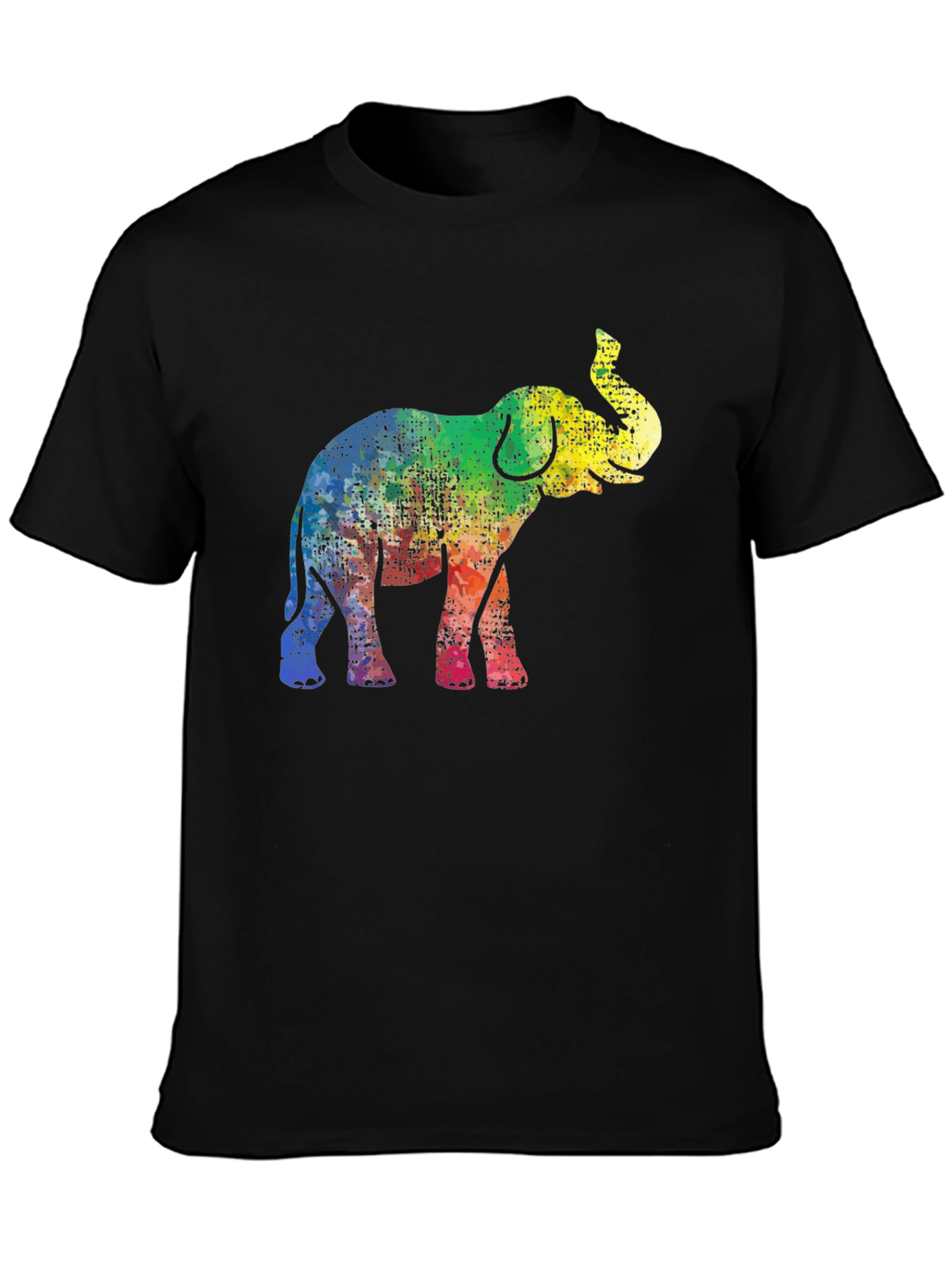Rainbow Elephant Graphic Tee - Black Cotton T-Shirt