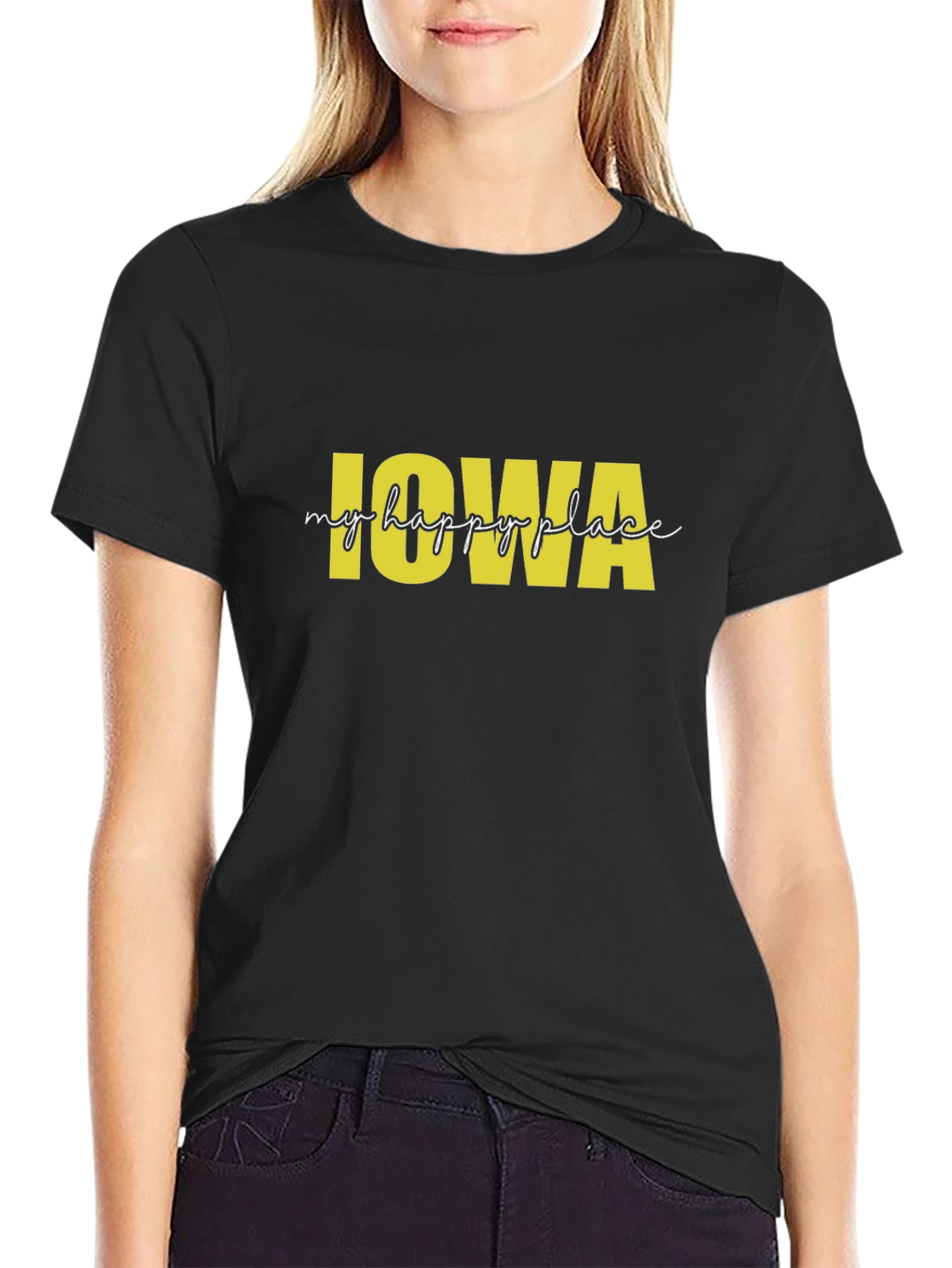 Iowa My Happy Place Black T-Shirt