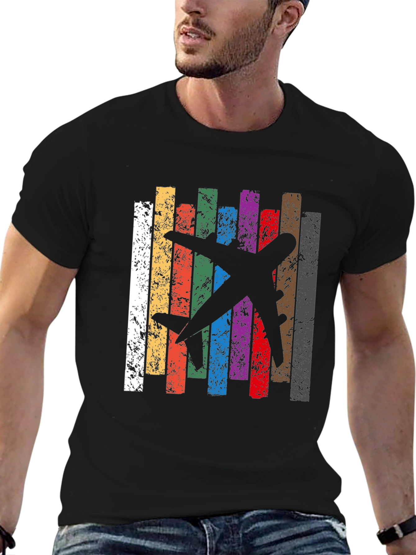 Retro Airplane Stripes Graphic T-Shirt