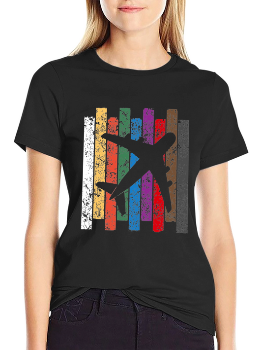 Retro Airplane Stripes Graphic T-Shirt