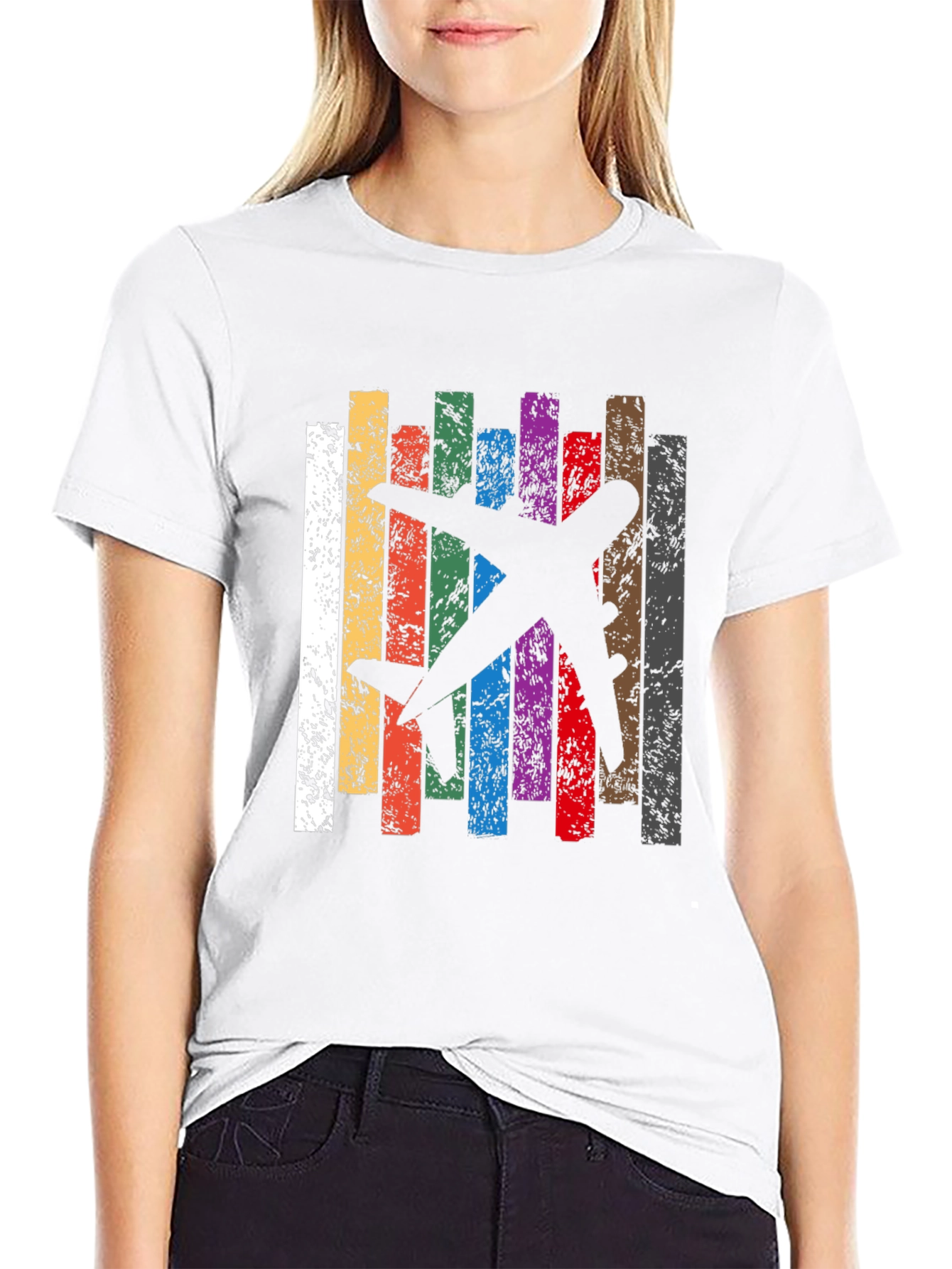 Retro Airplane Stripes Graphic T-Shirt