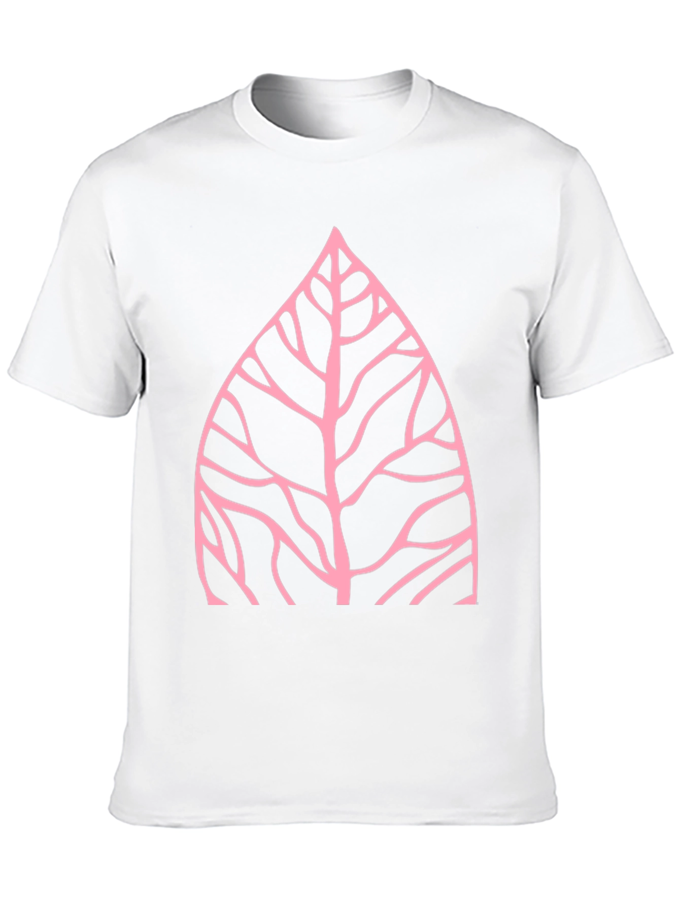 Nature Inspired Pink Leaf Graphic Black T-Shirt