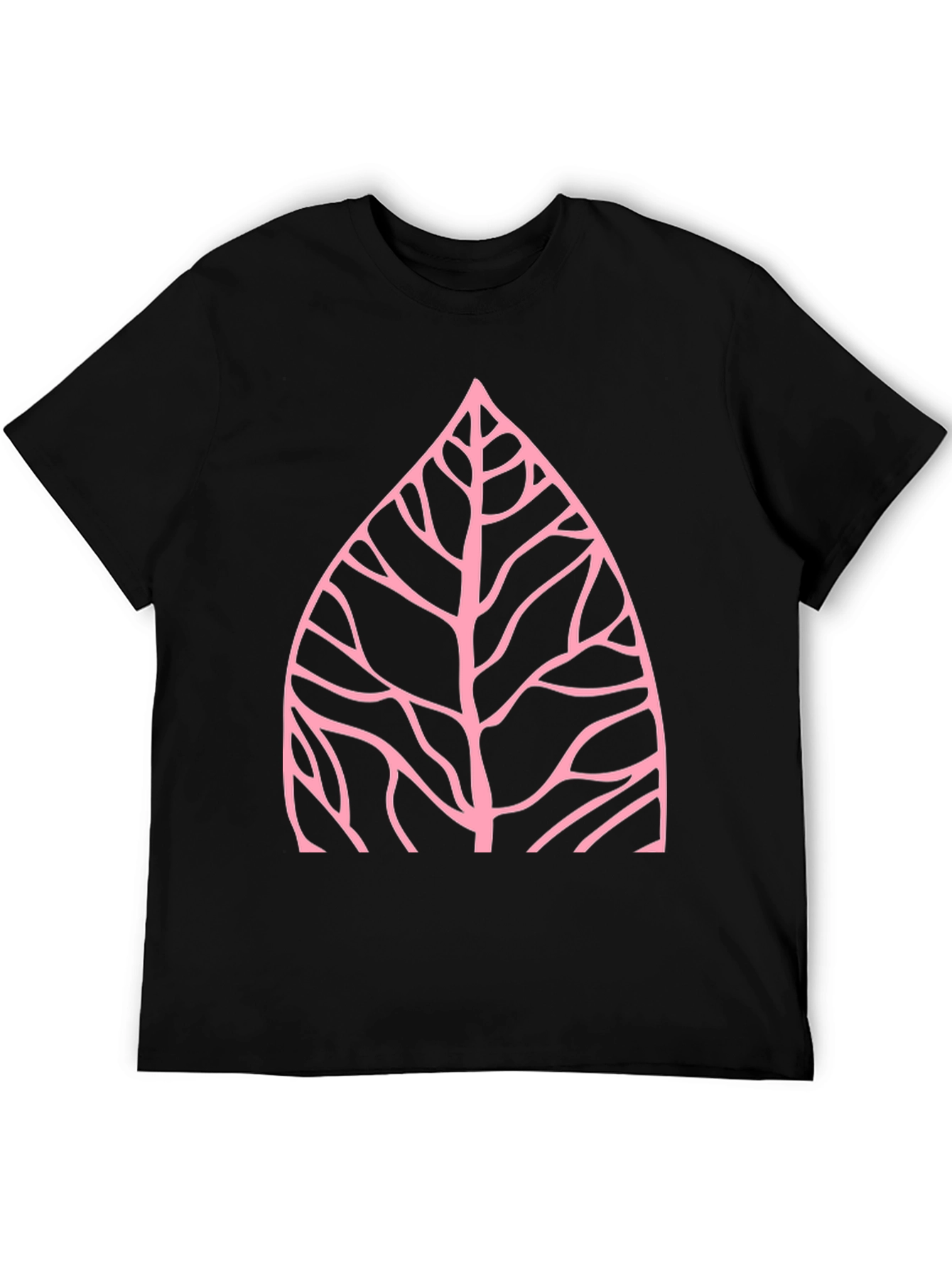 Nature Inspired Pink Leaf Graphic Black T-Shirt