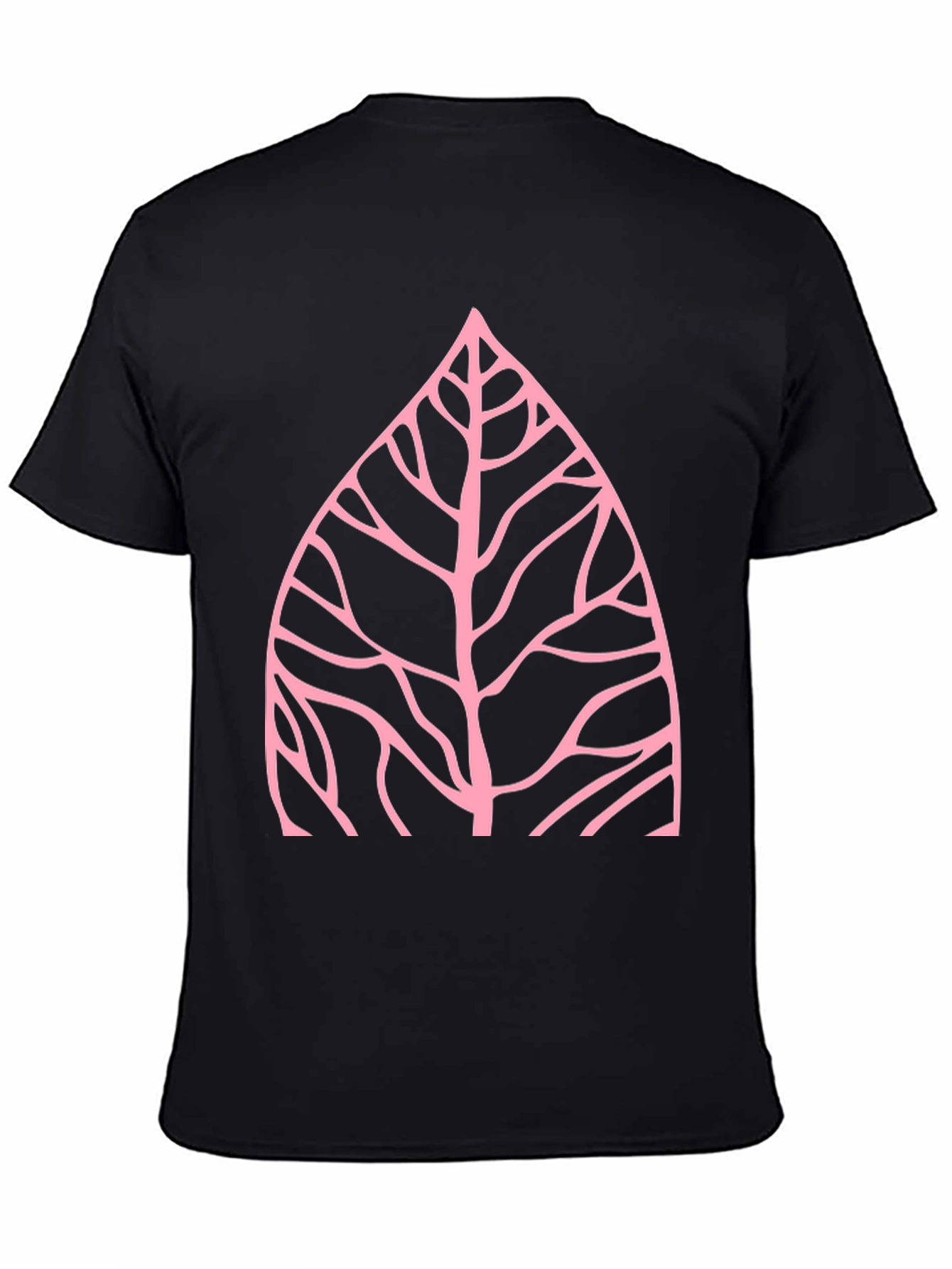 Nature Inspired Pink Leaf Graphic Black T-Shirt