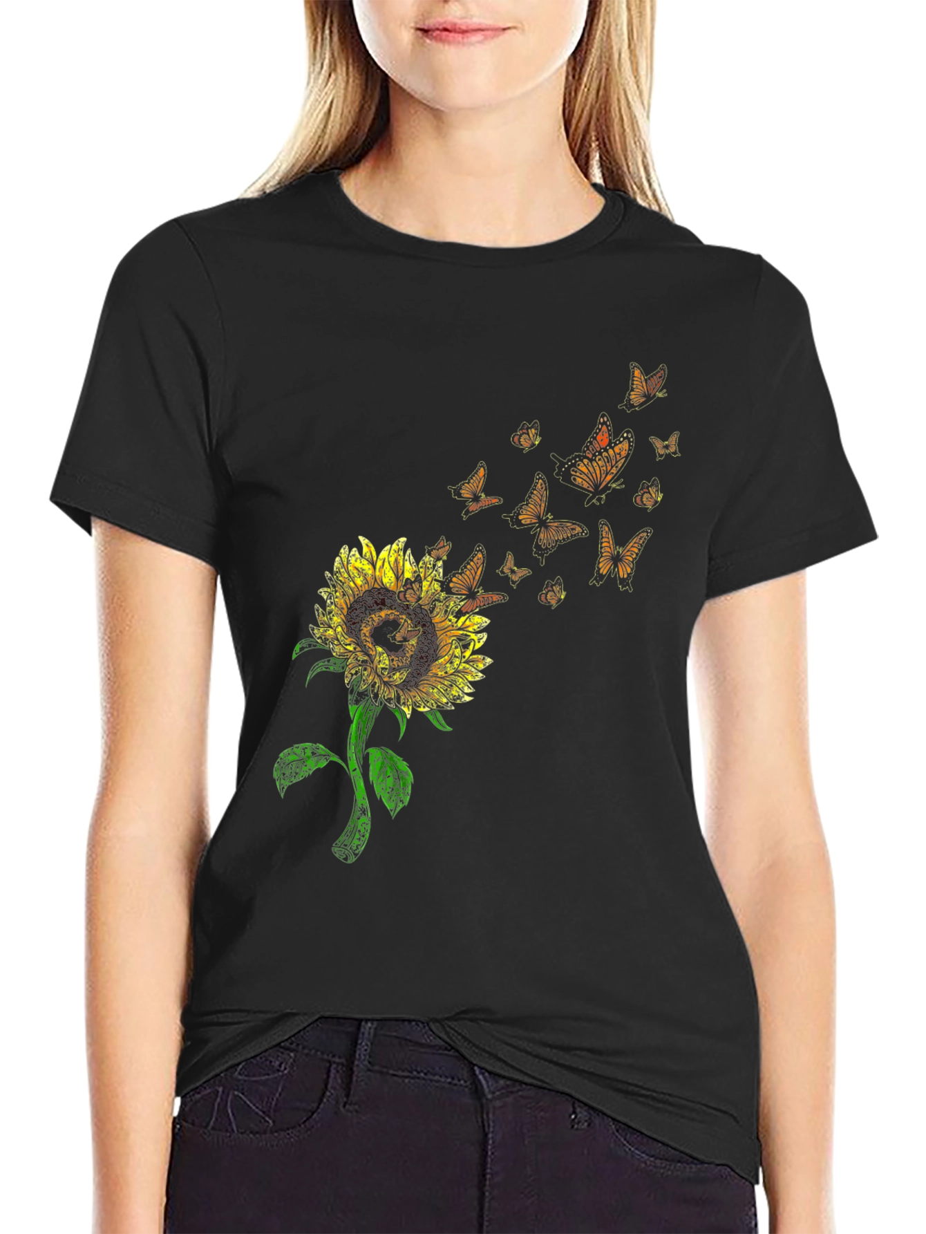 Sunflower Butterfly Graphic T-Shirt
