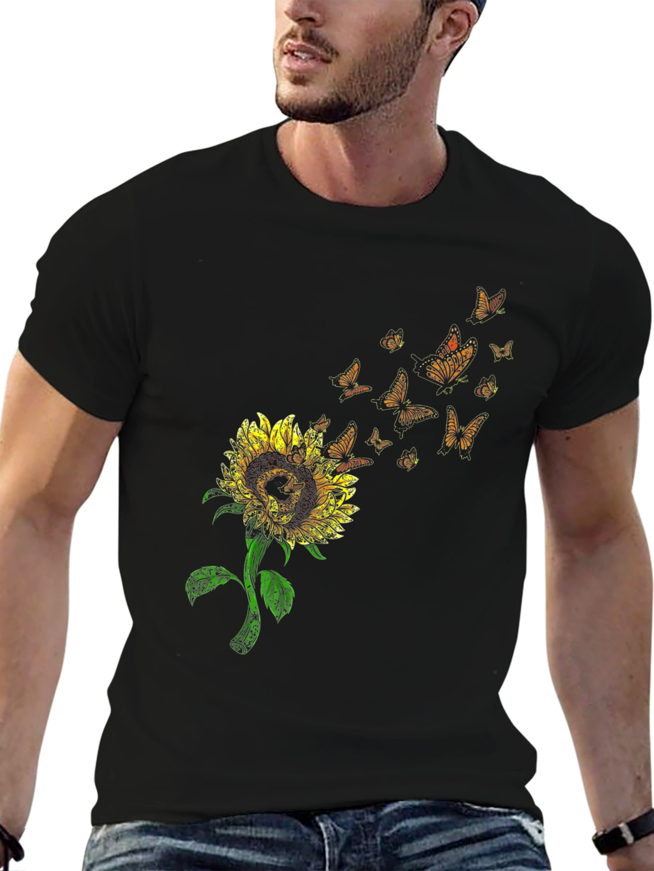 Sunflower Butterfly Graphic T-Shirt