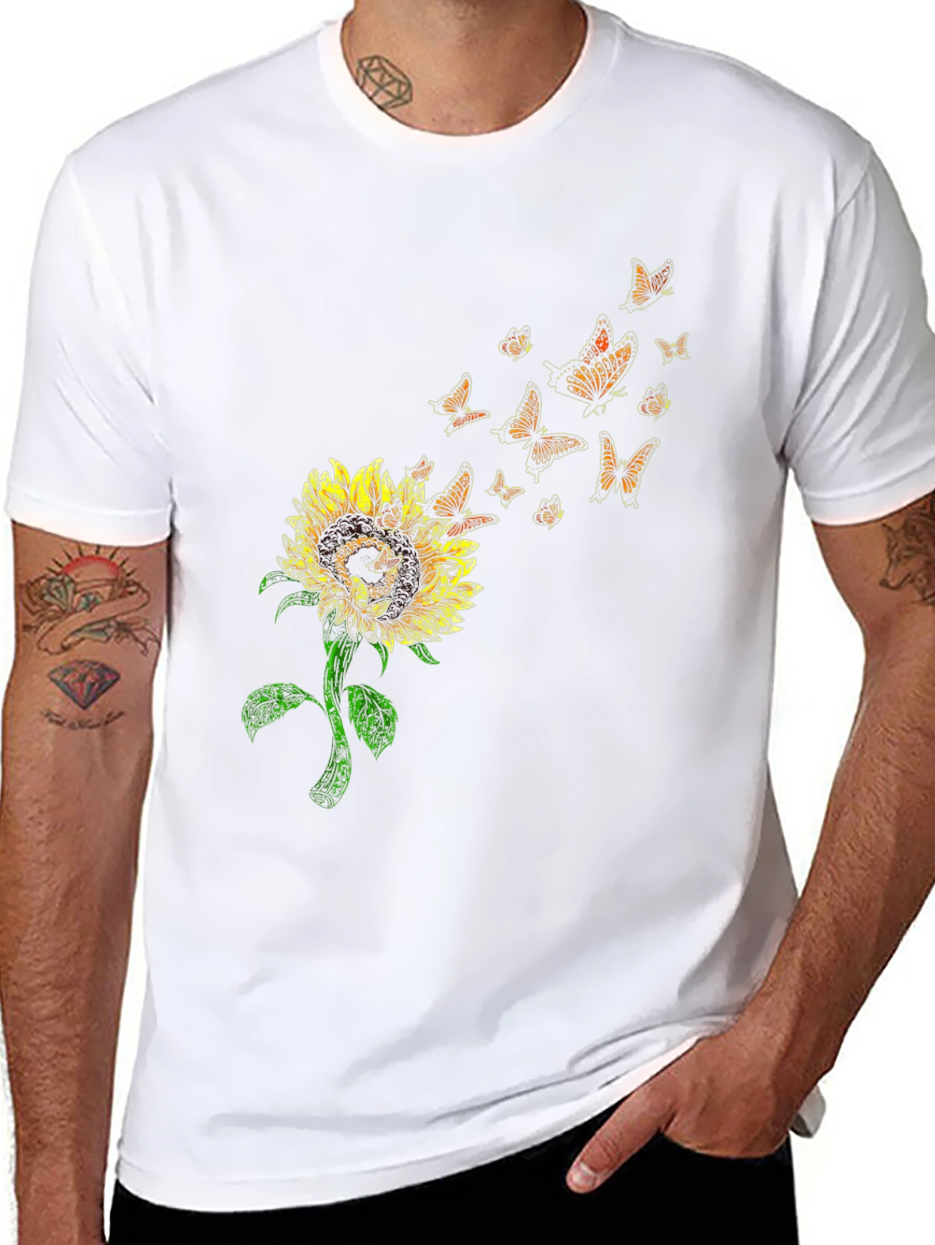 Sunflower Butterfly Graphic T-Shirt