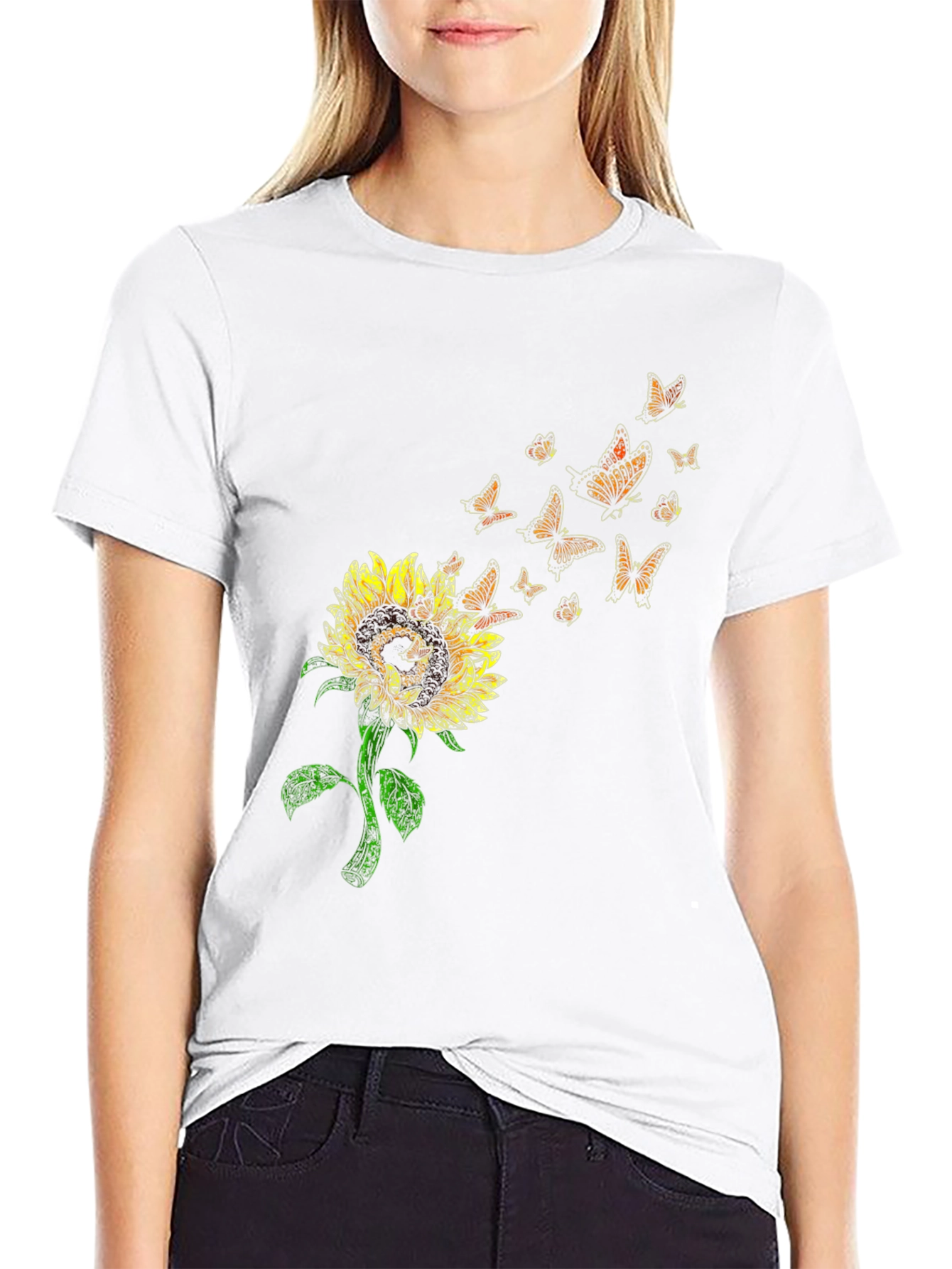 Sunflower Butterfly Graphic T-Shirt