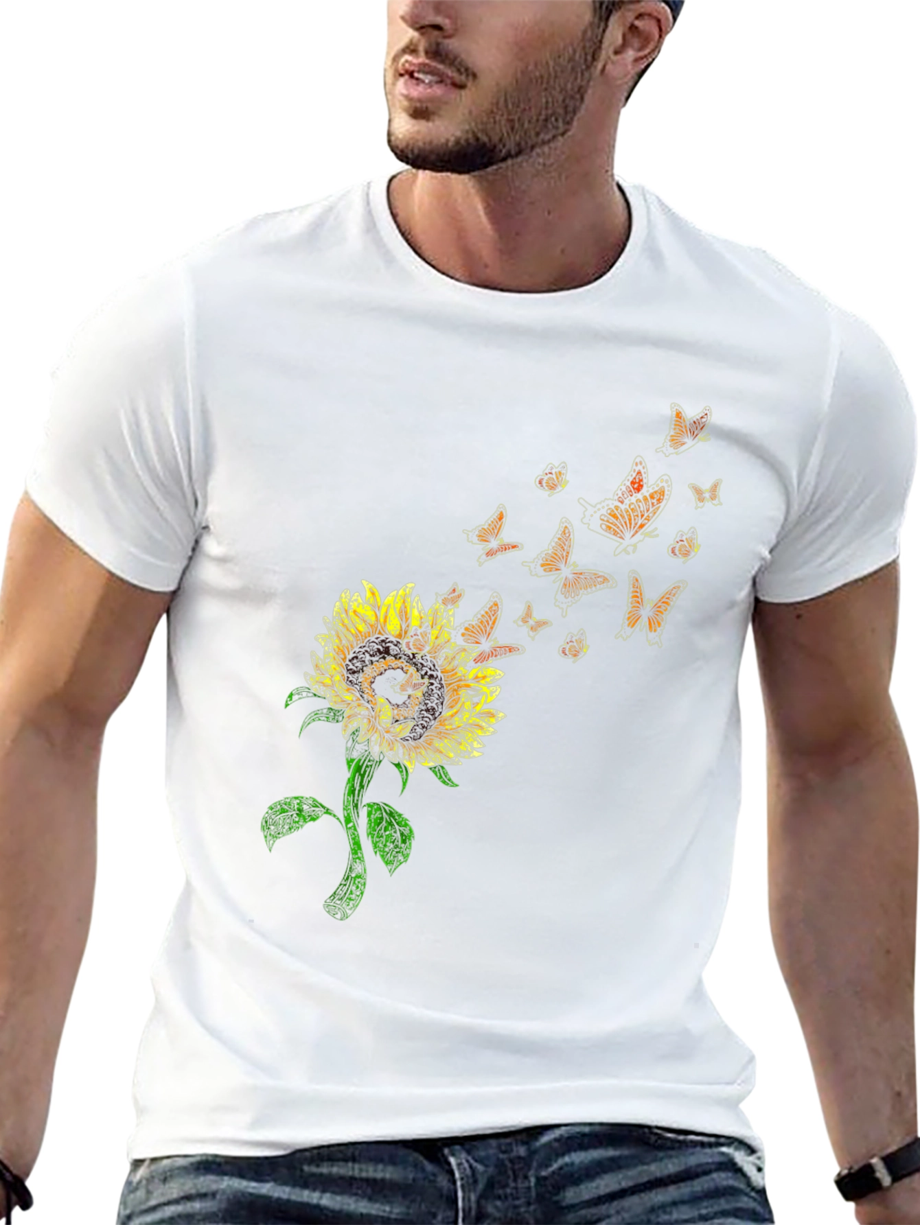 Sunflower Butterfly Graphic T-Shirt