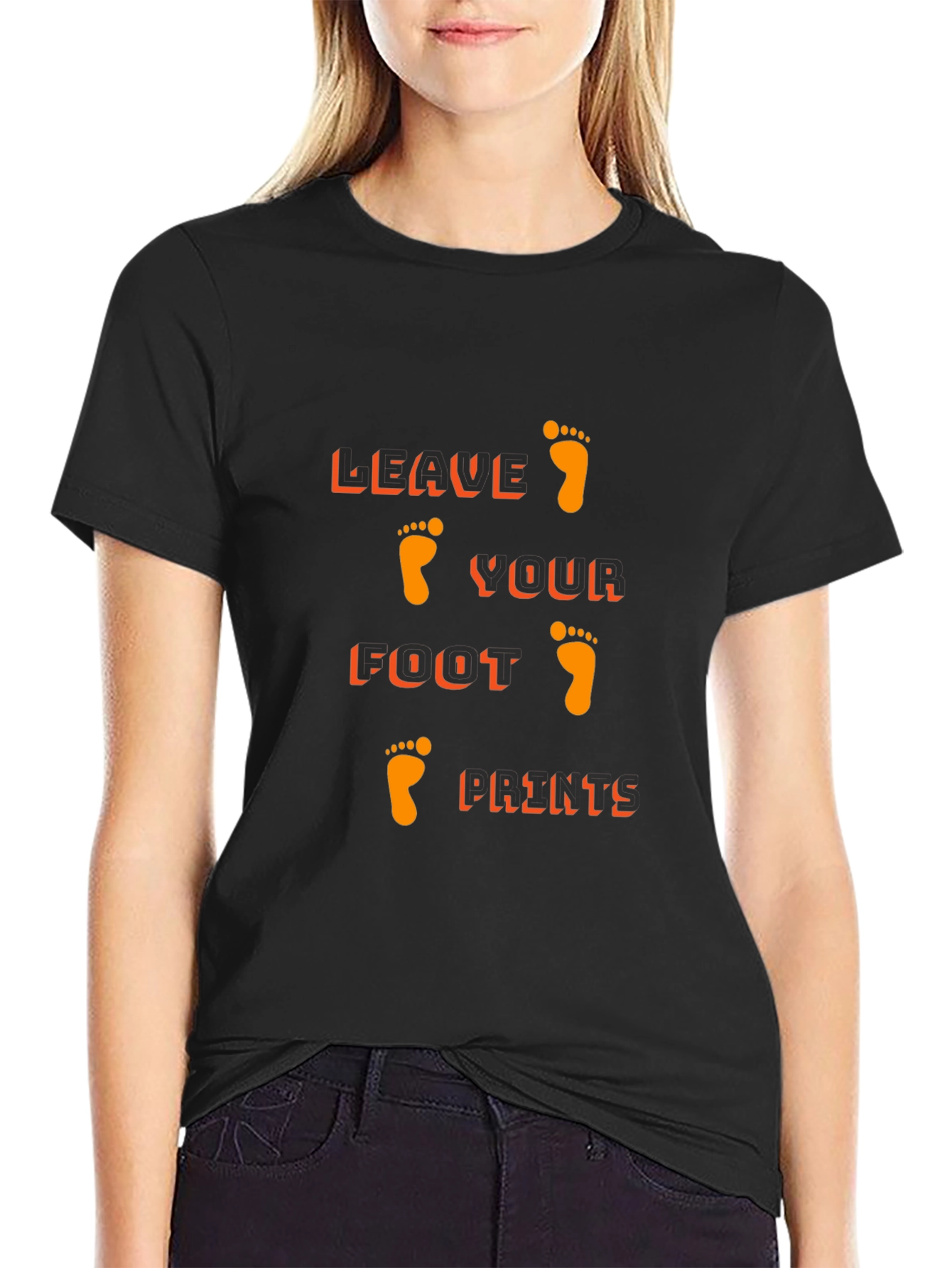 Black T-Shirt with Leave Your Footprints Design