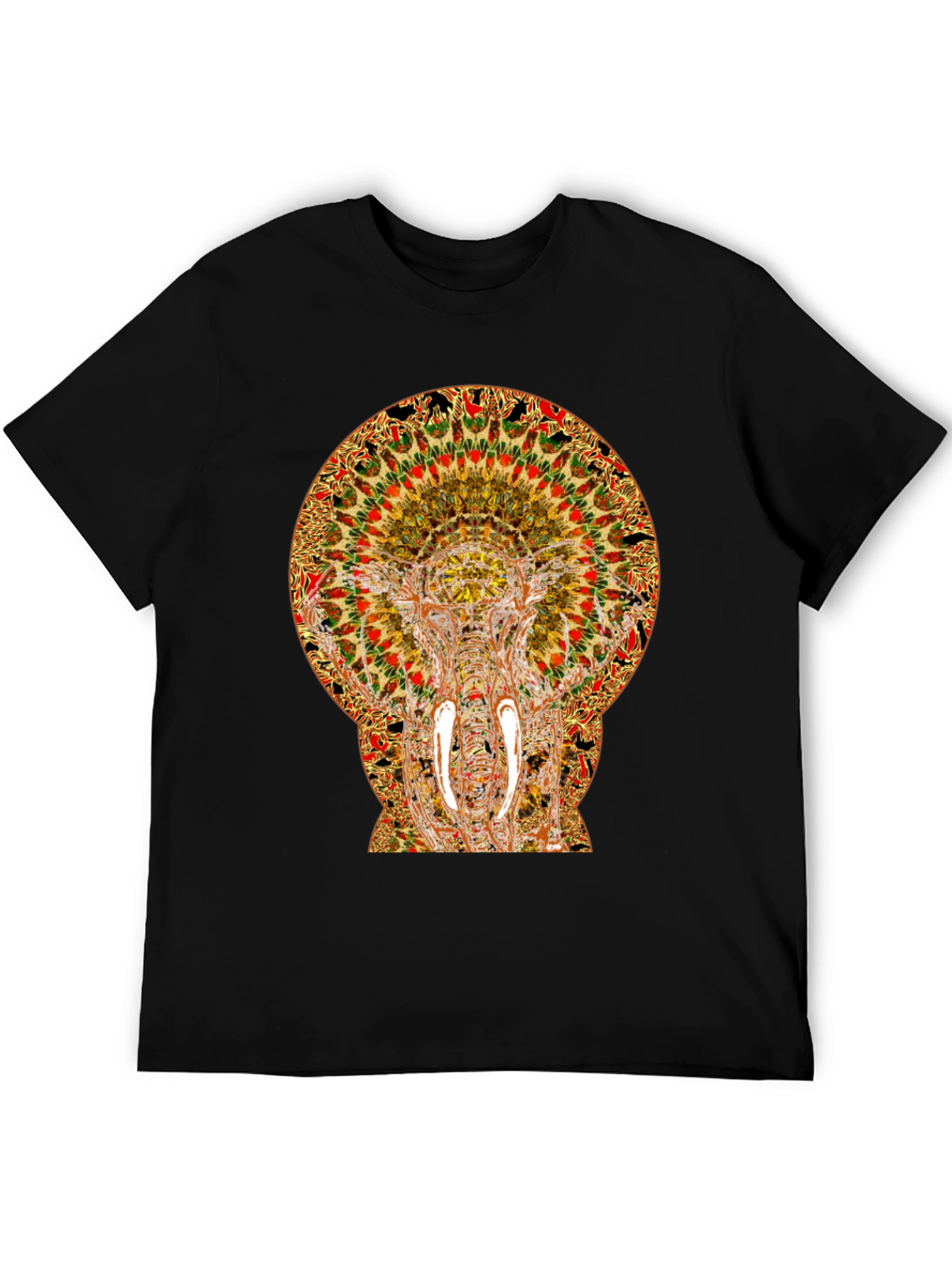 Psychedelic Elephant Print Black T-Shirt