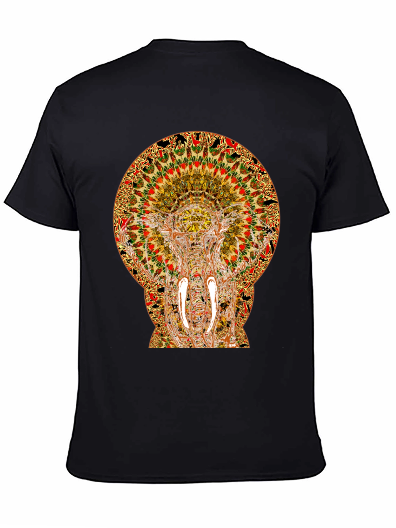 Psychedelic Elephant Print Black T-Shirt