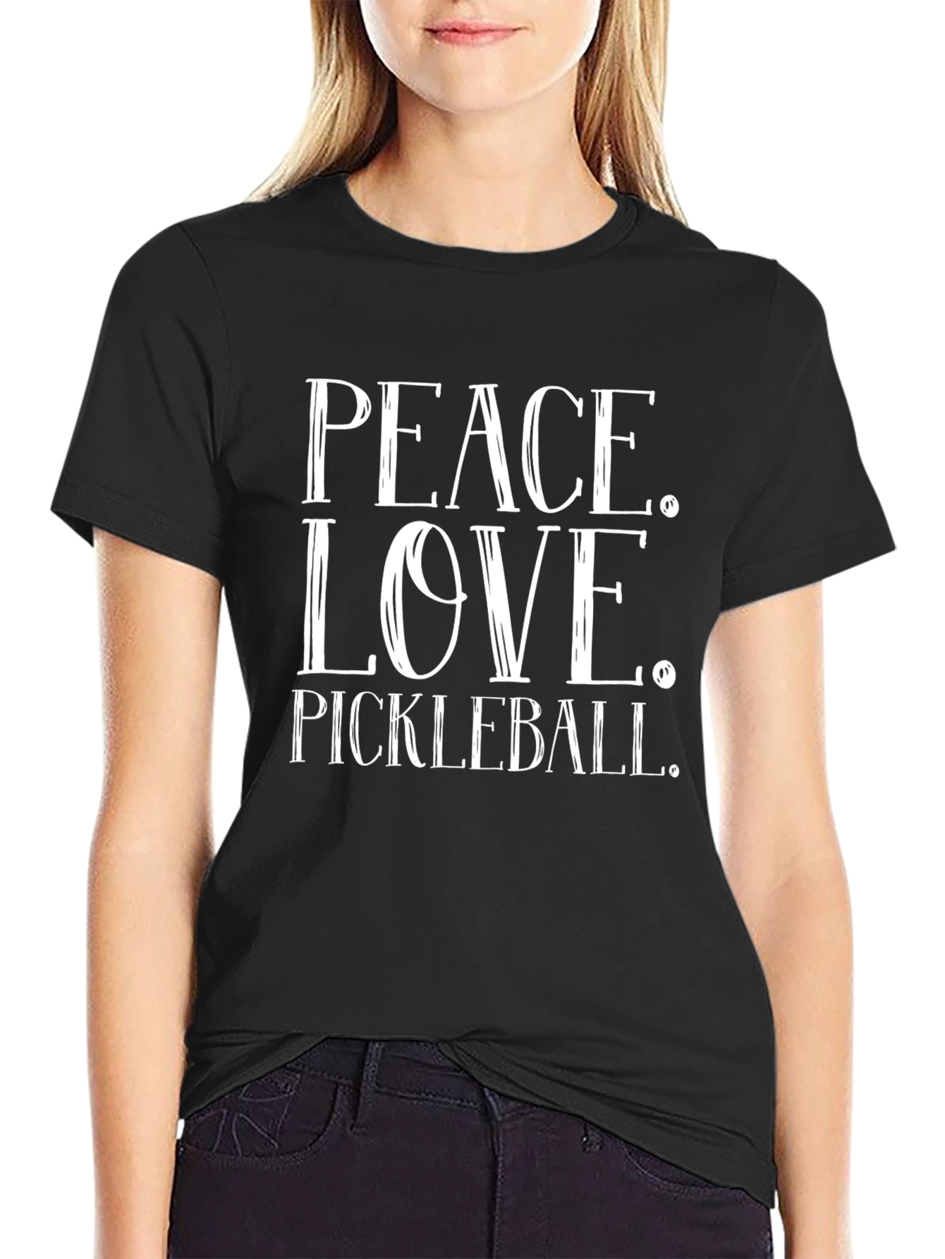 Peace Love Pickleball T-Shirt - Black Cotton Tee