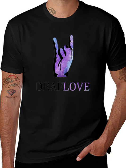 Deaf Love Galaxy Hand Sign Black T-Shirt