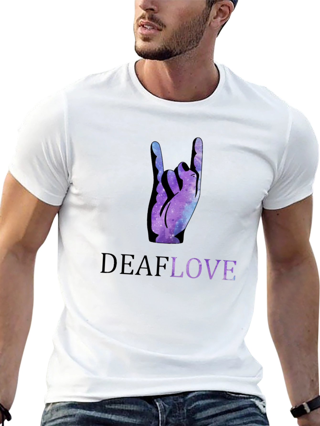 Deaf Love Galaxy Hand Sign Black T-Shirt