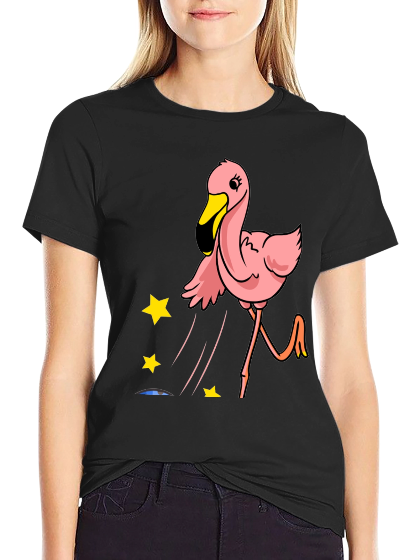 Fun Flamingo Graphic Tee - Casual Black T-Shirt