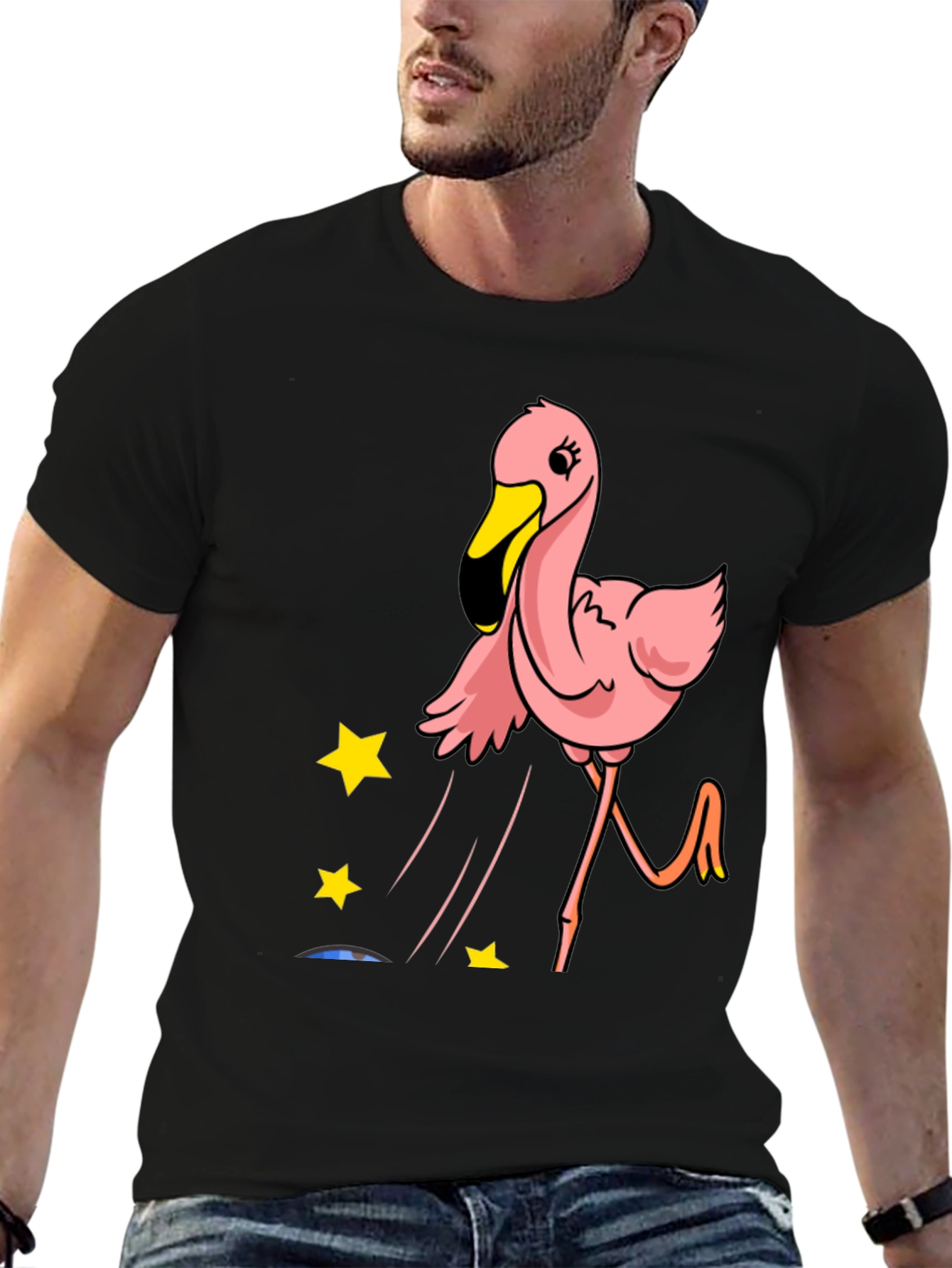 Fun Flamingo Graphic Tee - Casual Black T-Shirt