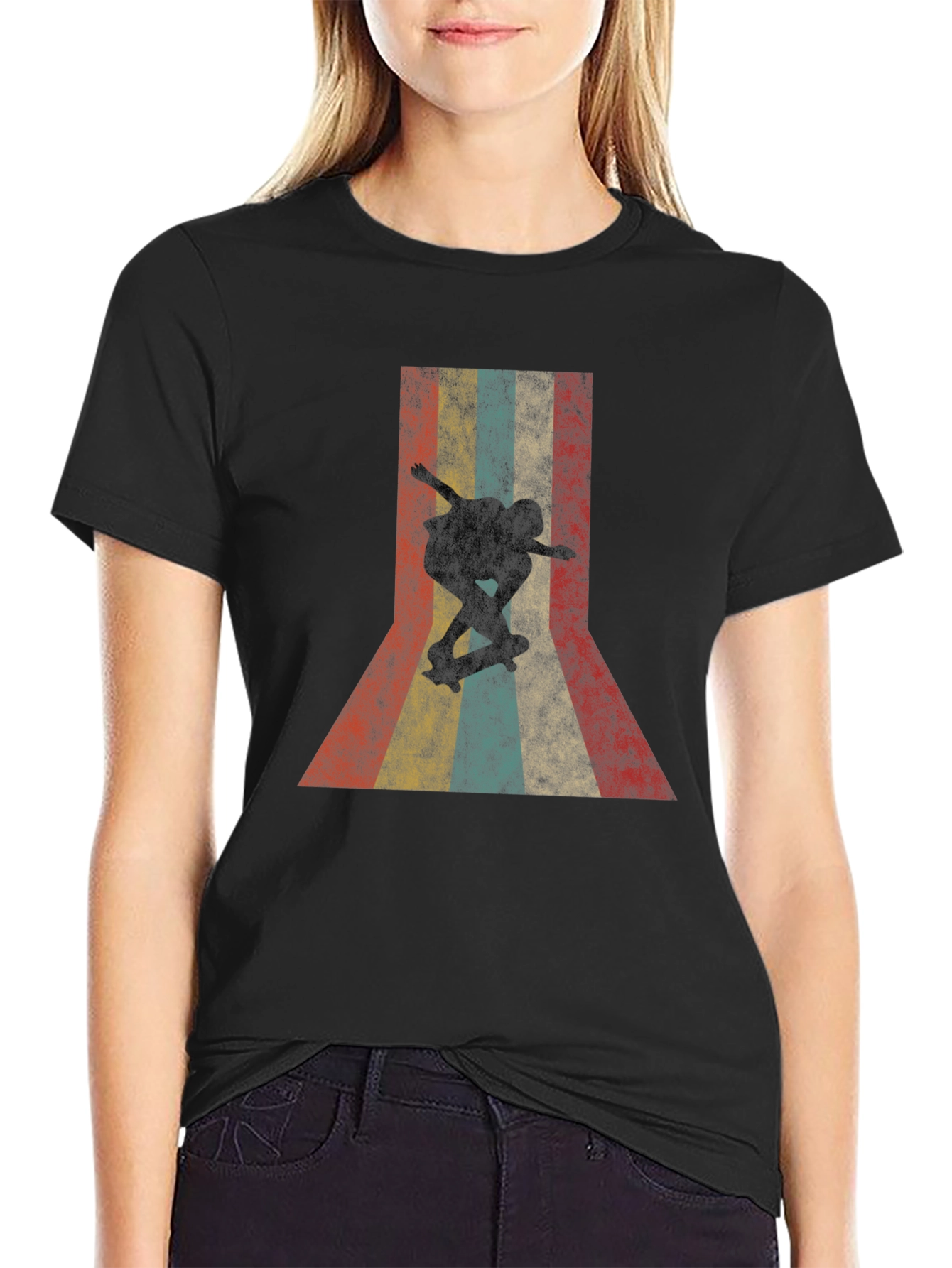 Retro Skateboarder Graphic Tee - Black