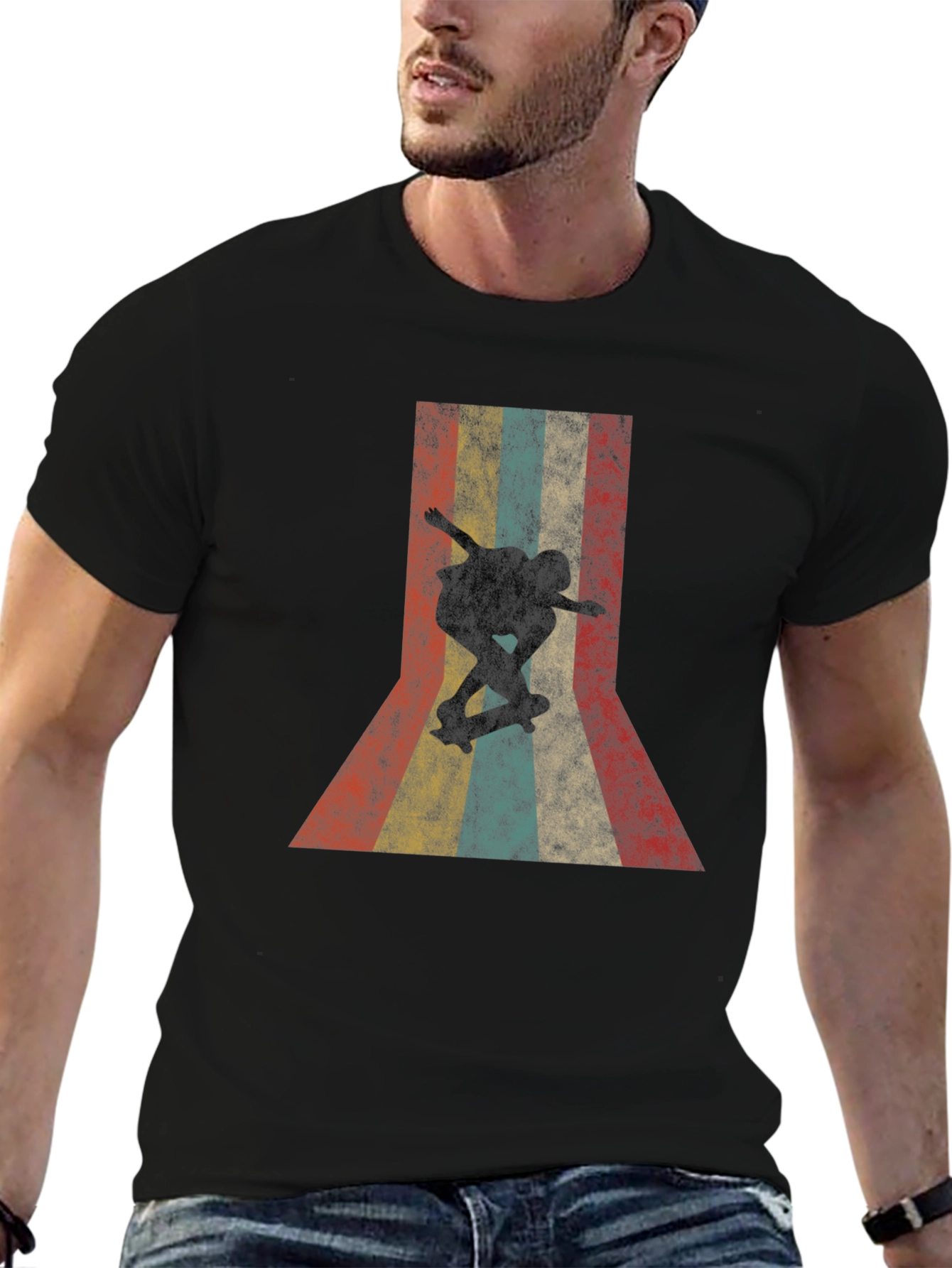 Retro Skateboarder Graphic Tee - Black