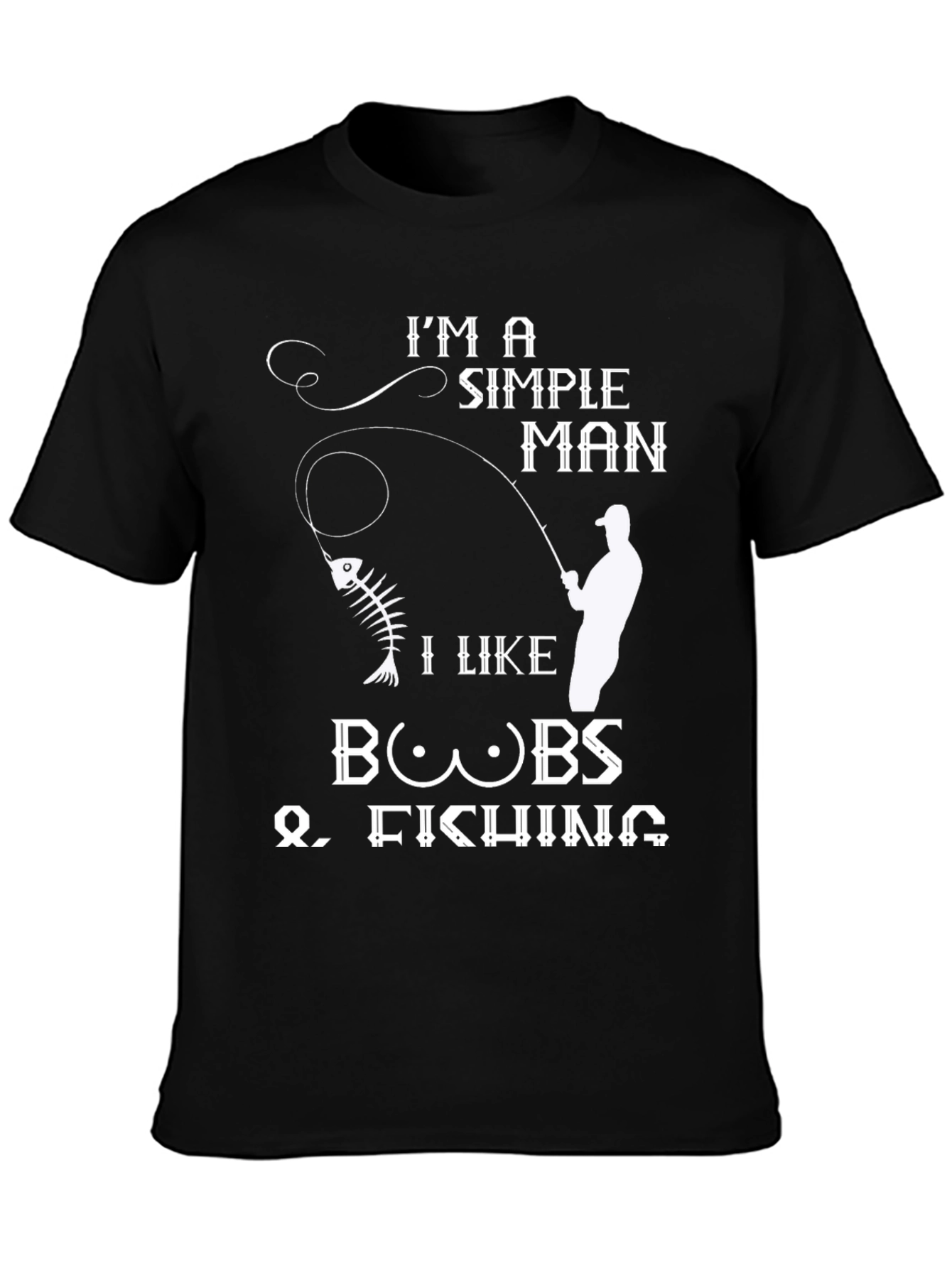 Simple Man Boobs Fishing Black Graphic Tee