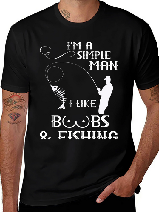 Simple Man Boobs Fishing Black Graphic Tee