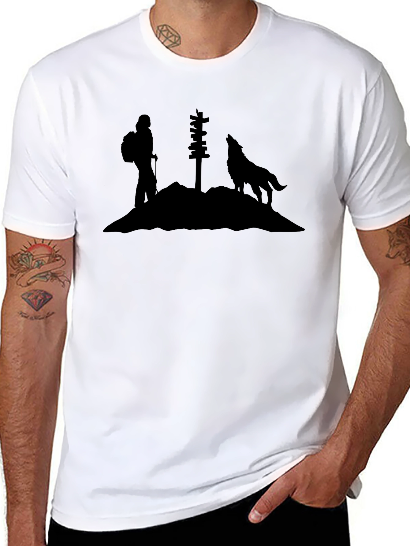 Hiking Wolf Silhouette T-Shirt - Adventure Apparel