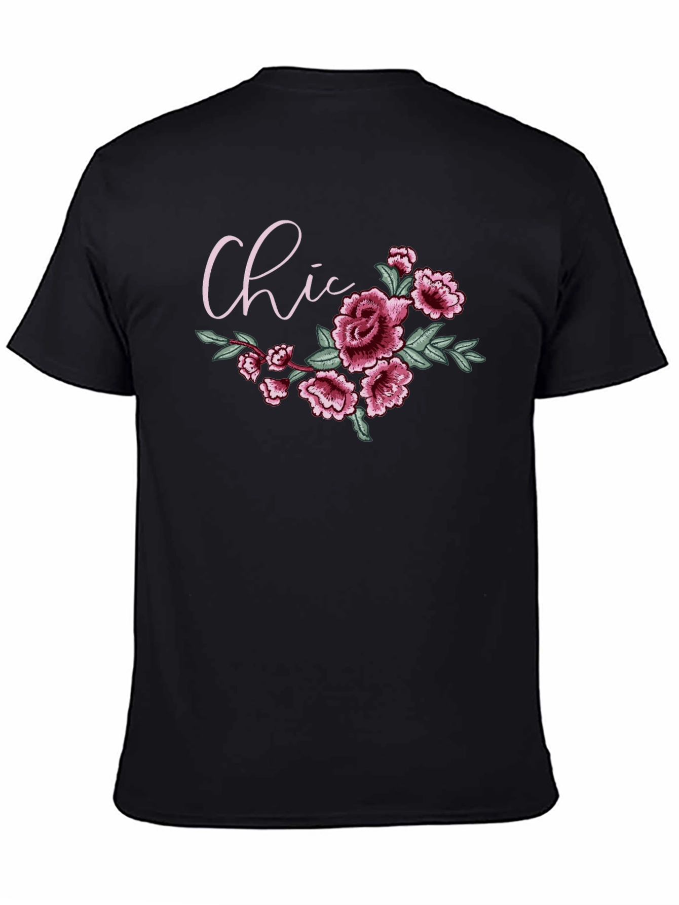 Chic Floral Graphic Black T-Shirt