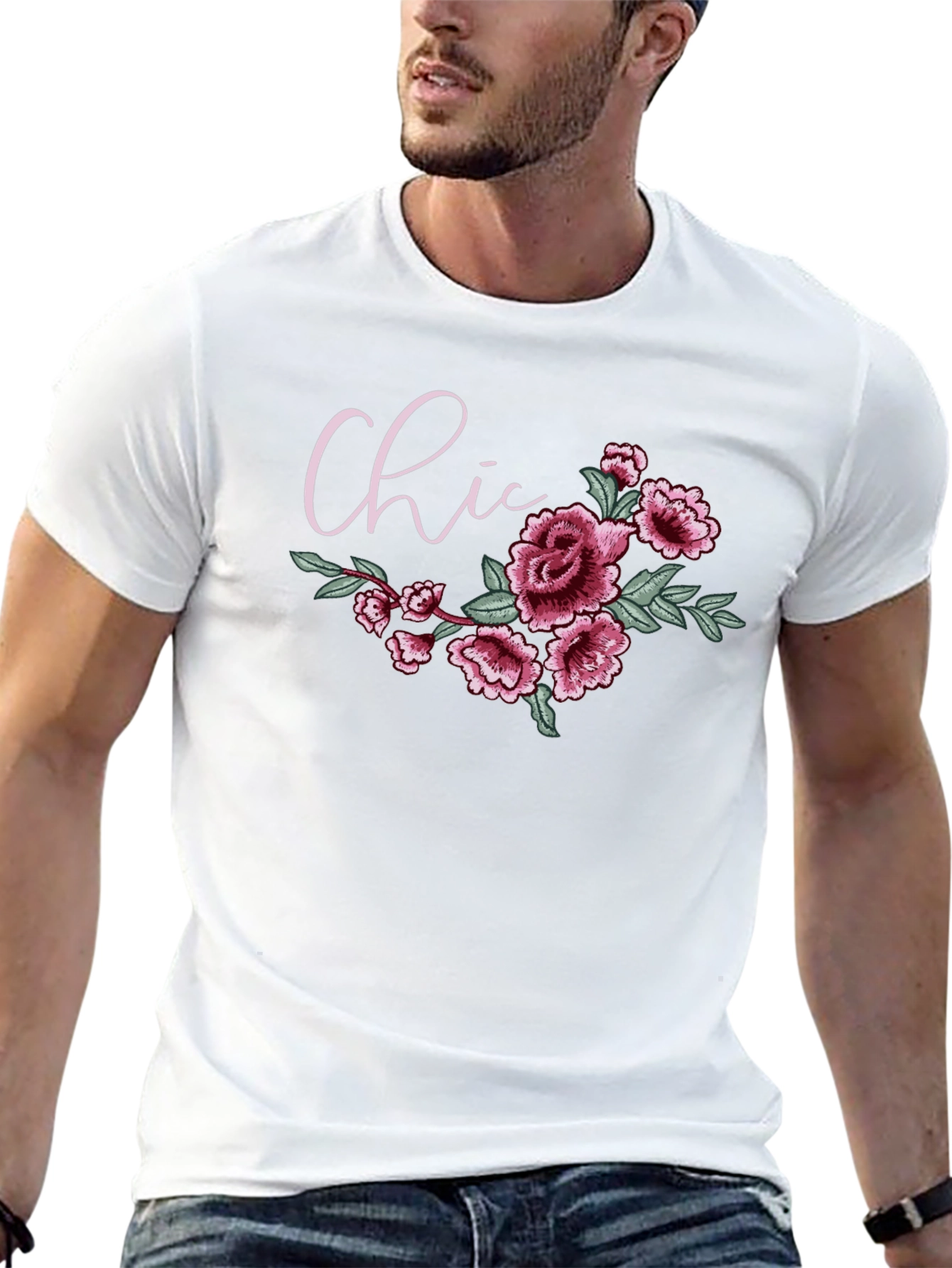 Chic Floral Graphic Black T-Shirt
