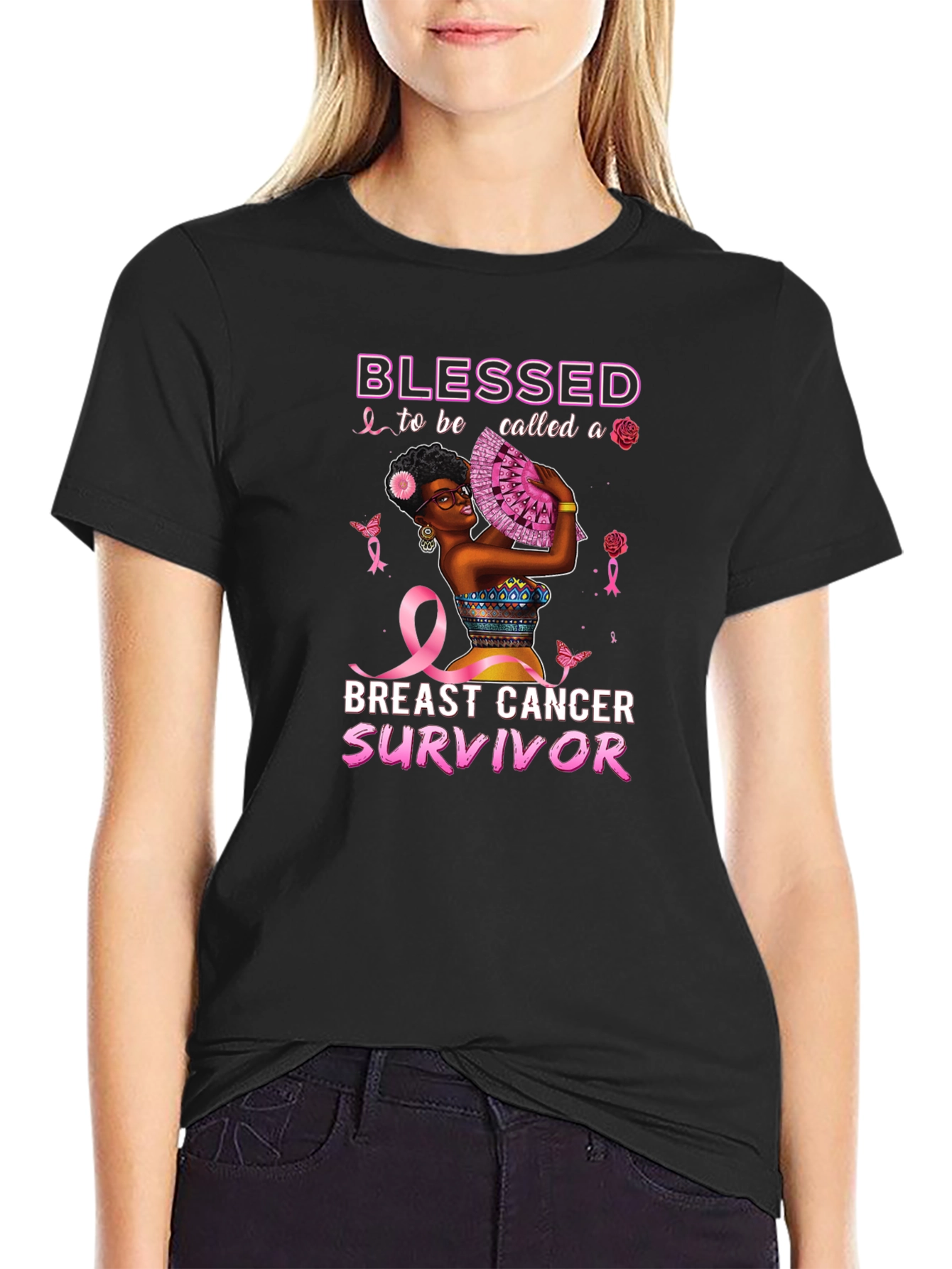 Blessed Breast Cancer Survivor Black T-Shirt