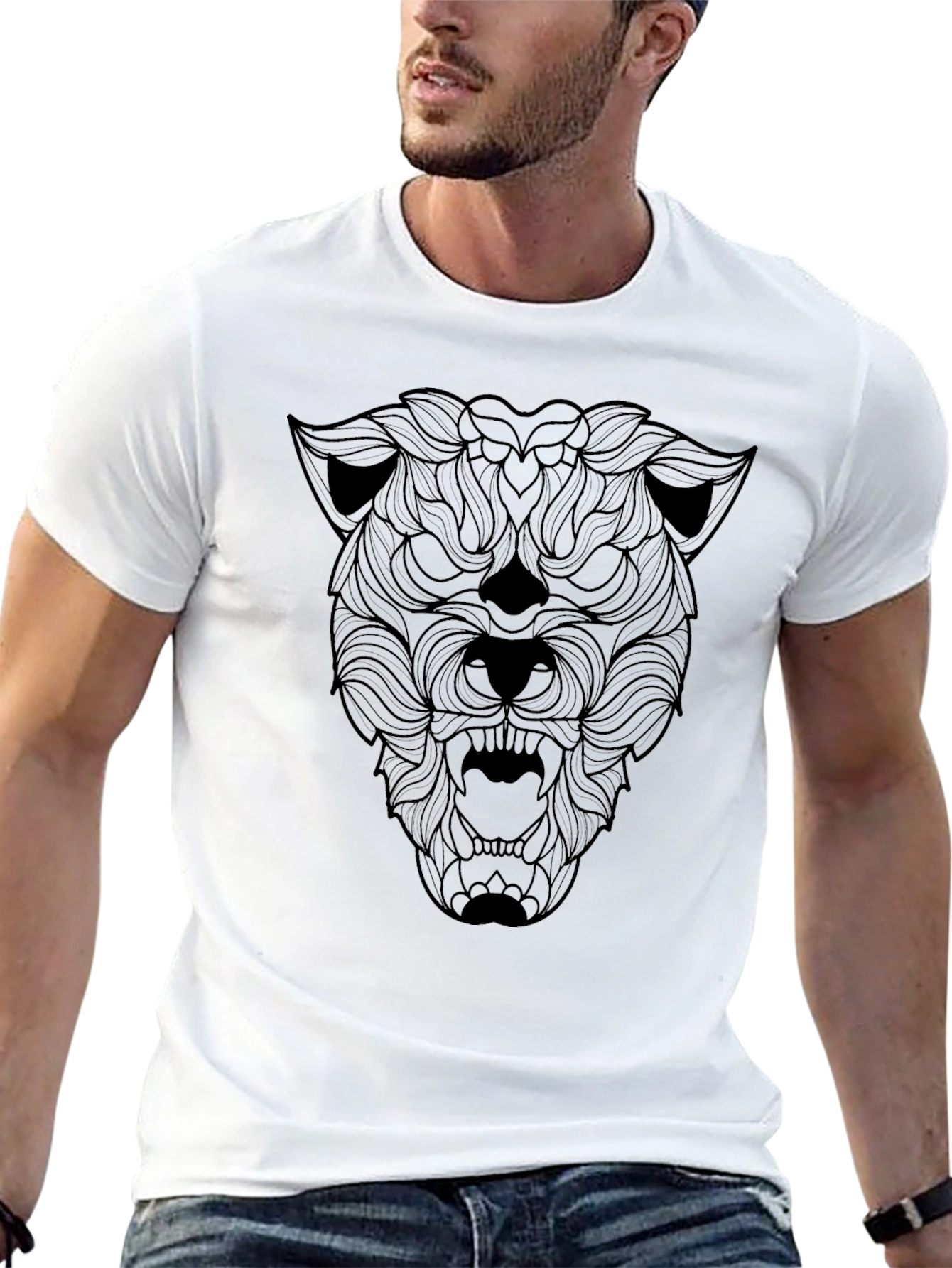 Mens Black Graphic Tee - Fierce Animal Design