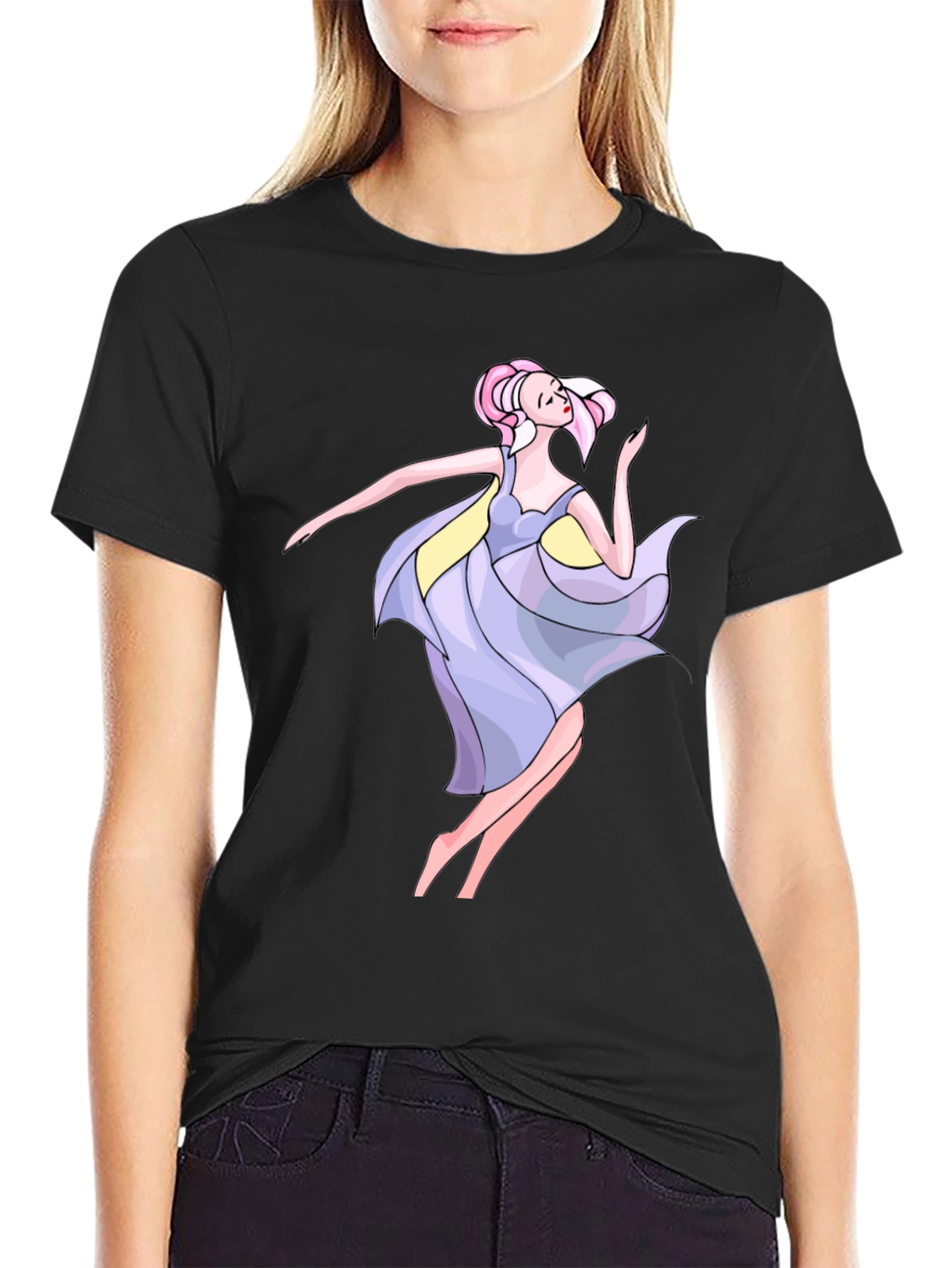 Black T-Shirt with Artistic Dancer Print